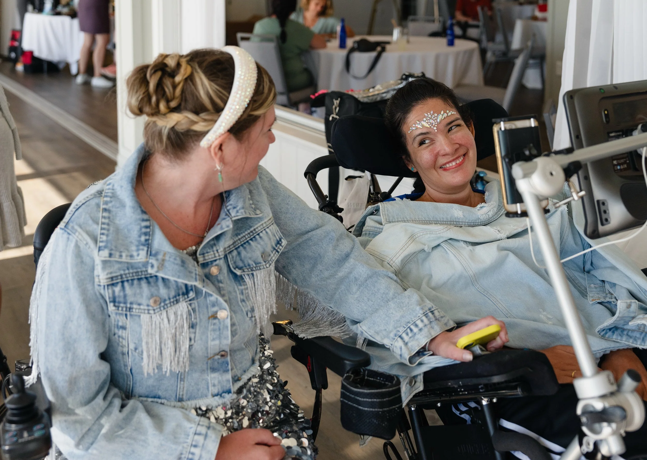 Karin Pacold talks with Desiree Galvez Kessler, who was diagnosed with A.L.S. shortly after giving birth. 