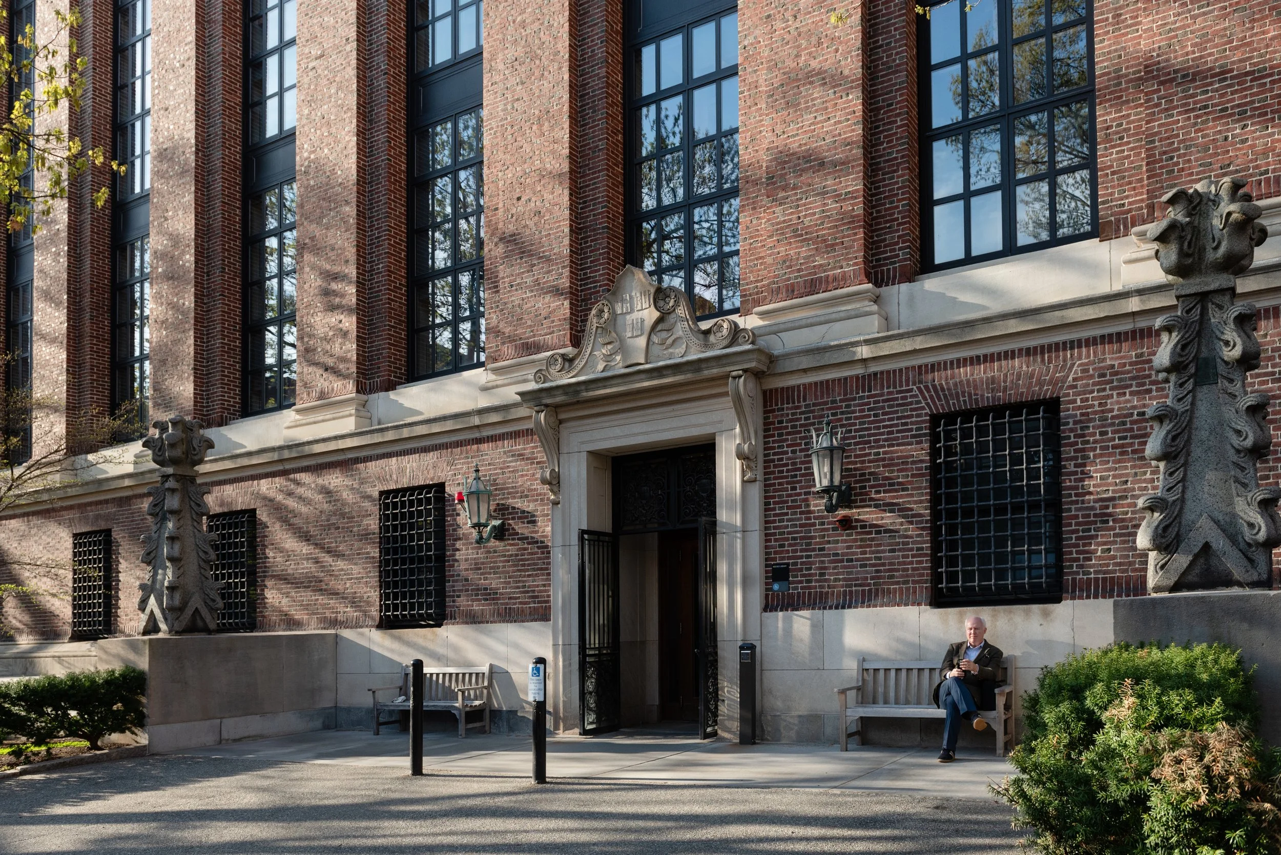 The back entrance of the Harvard Library.