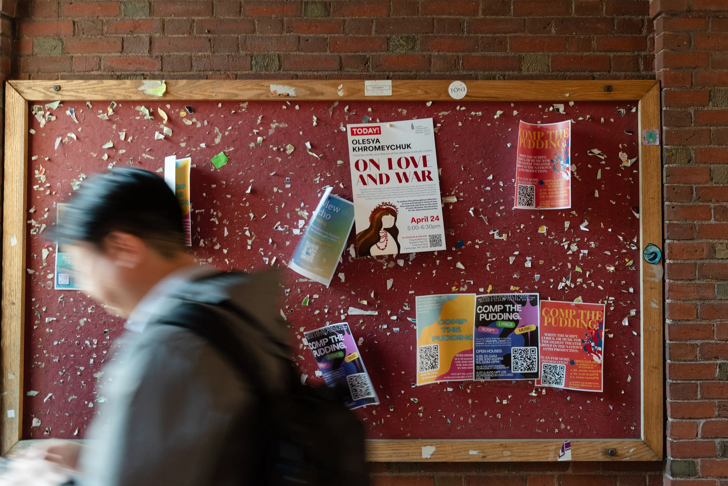 A bulletin board on the Harvard campus on April 24, 2025.
