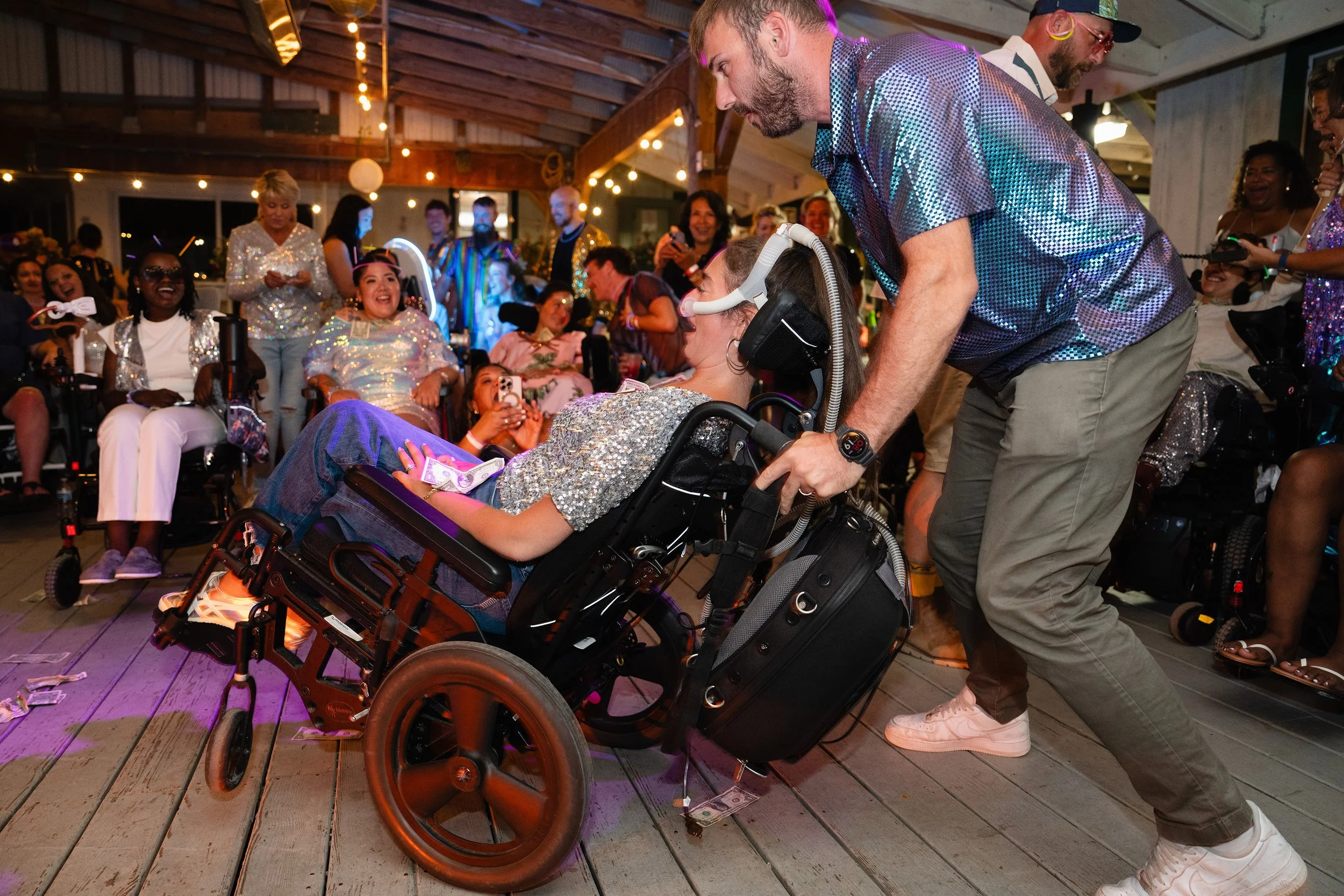 Leah Stavengen dances with the help of her husband.