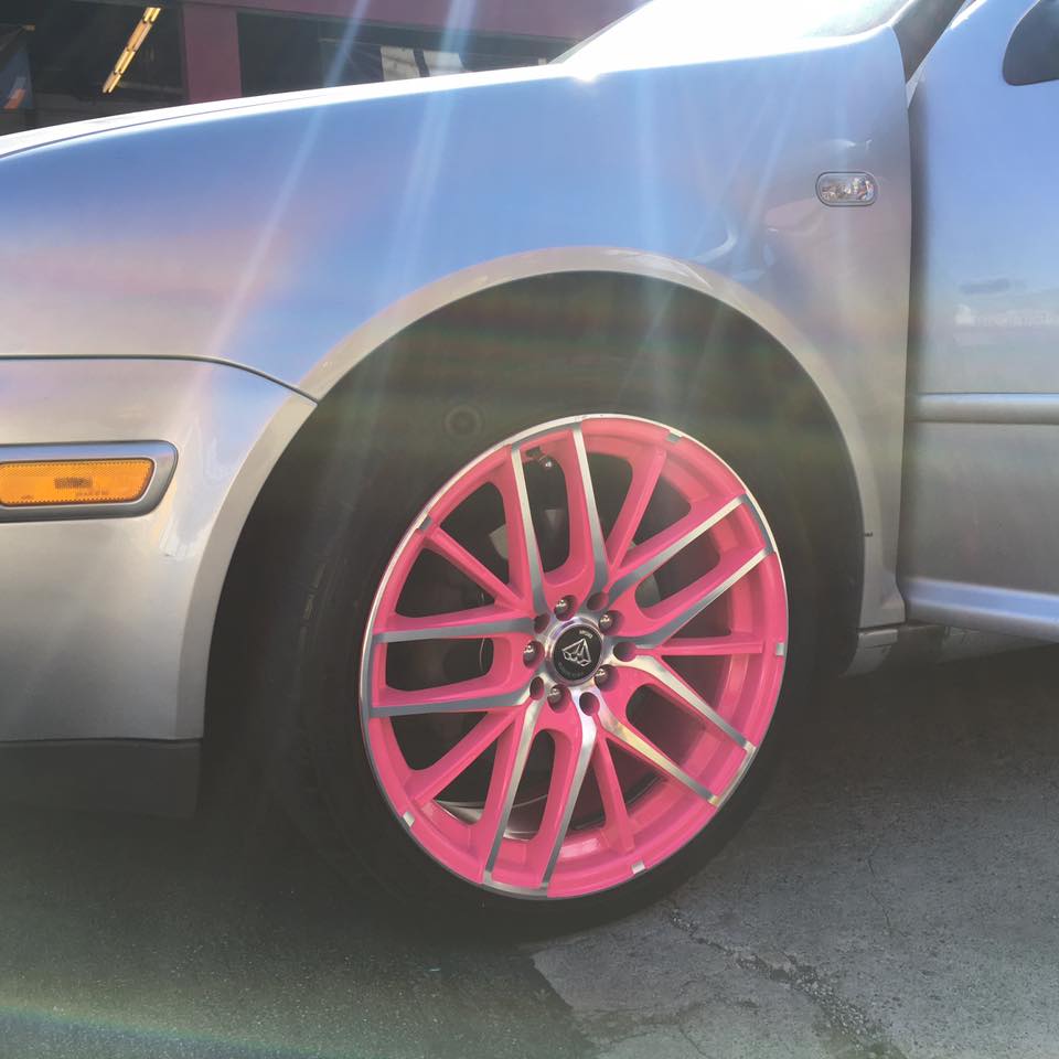 Hot pink rims at Audiosport Escondido