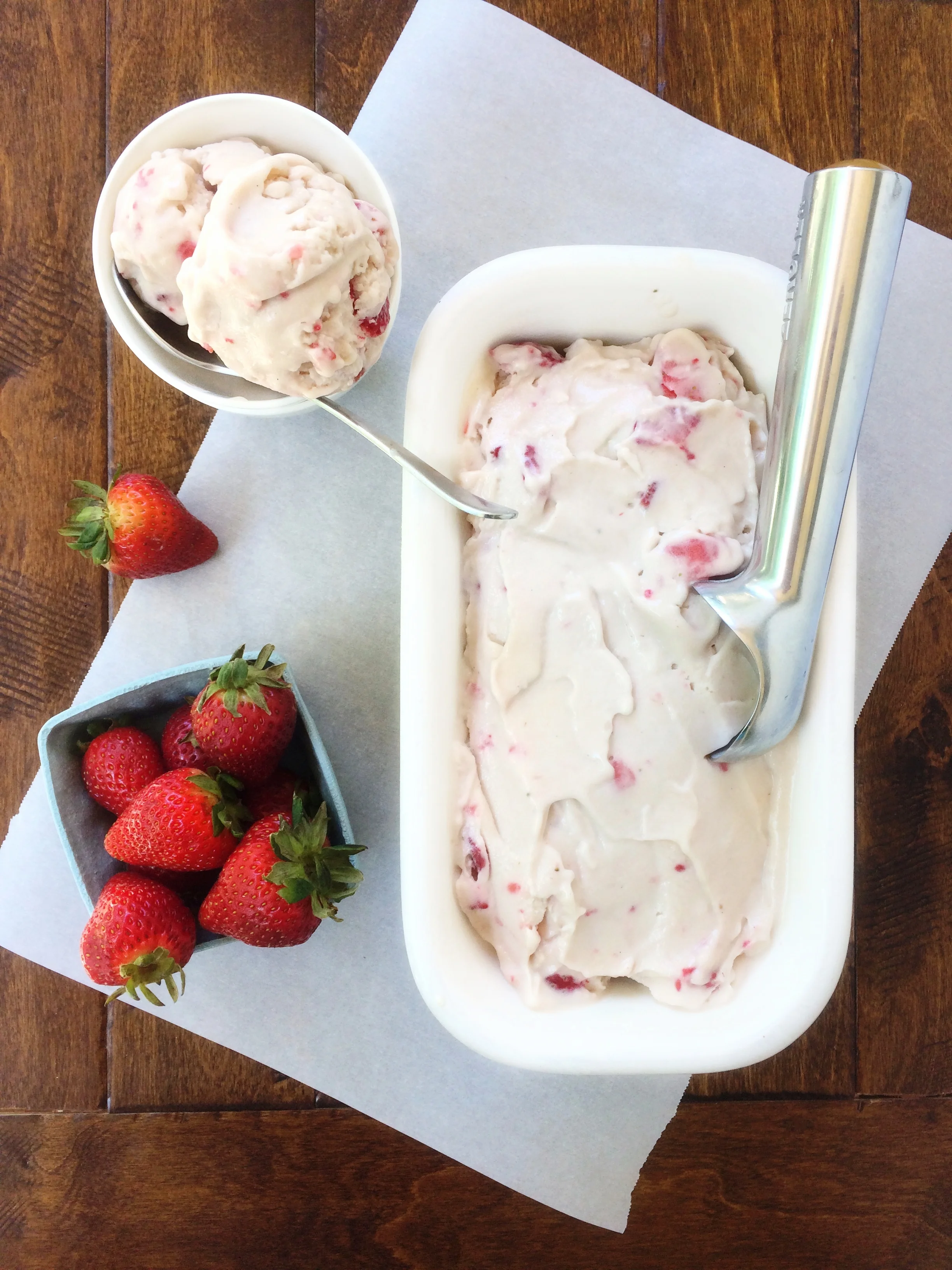 Strawberries and coconut cream homemade ice cream