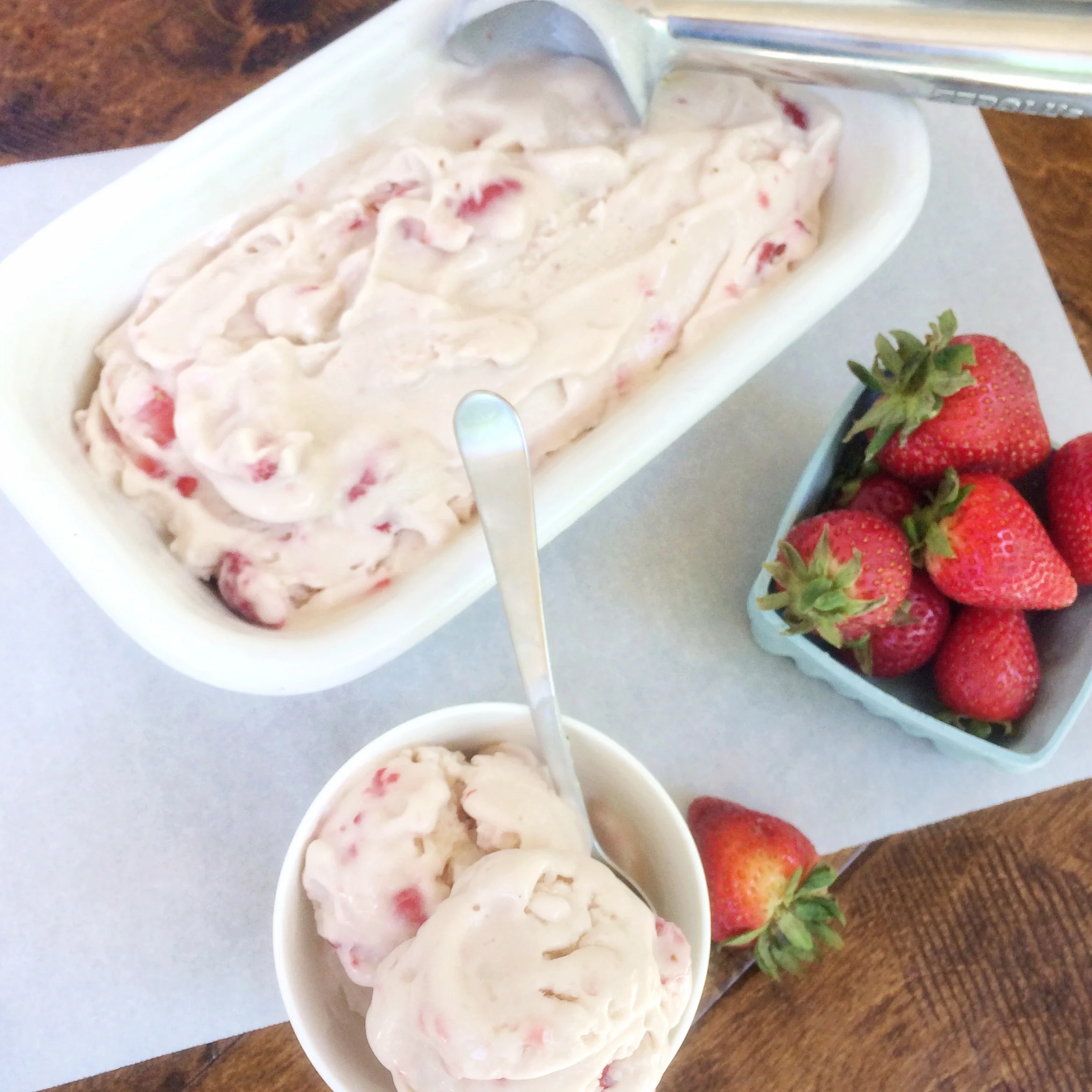Strawberries and coconut cream homemade ice cream