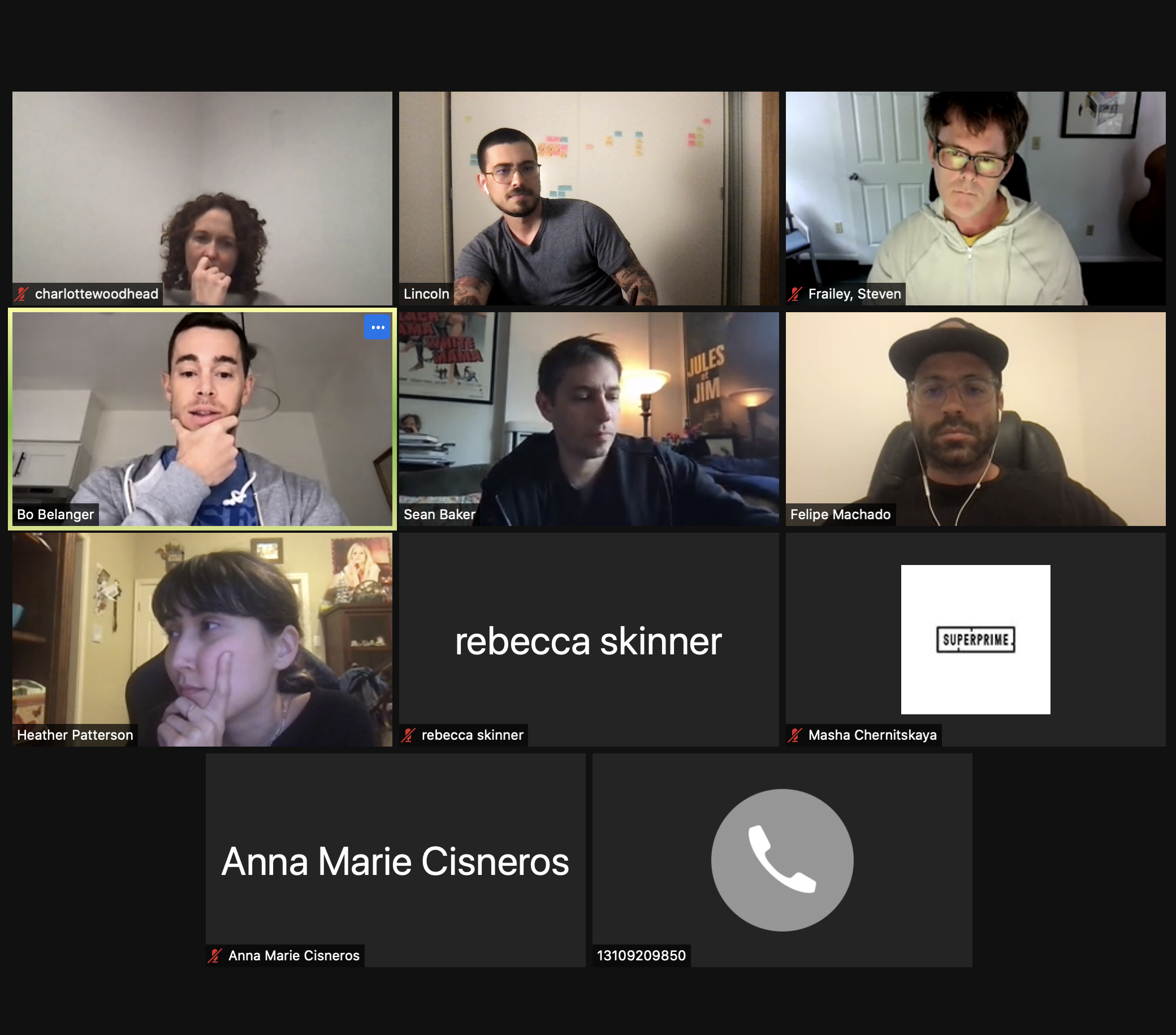 The Fry Again writers room on a video call