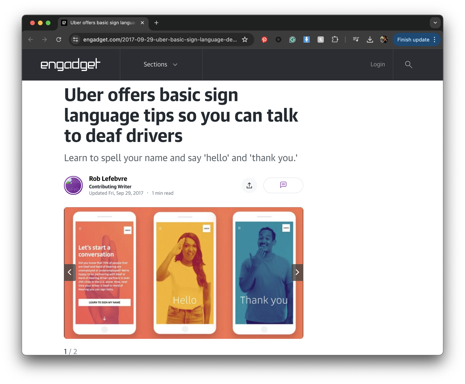 Engadget coverage of Uber Sign Language