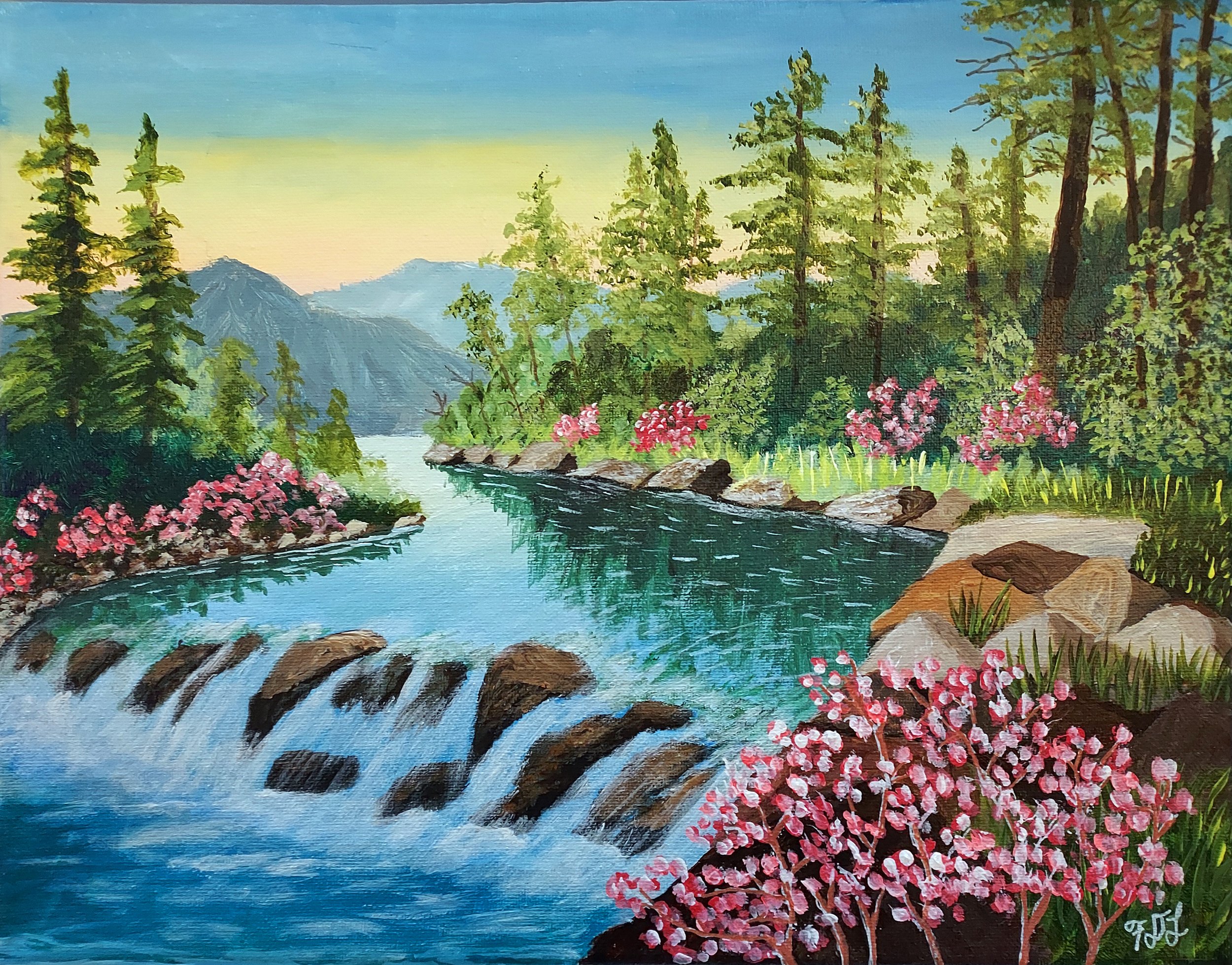 FRALIT009PR - Stream with Waterfall - A painting by Frank Littman.jpg