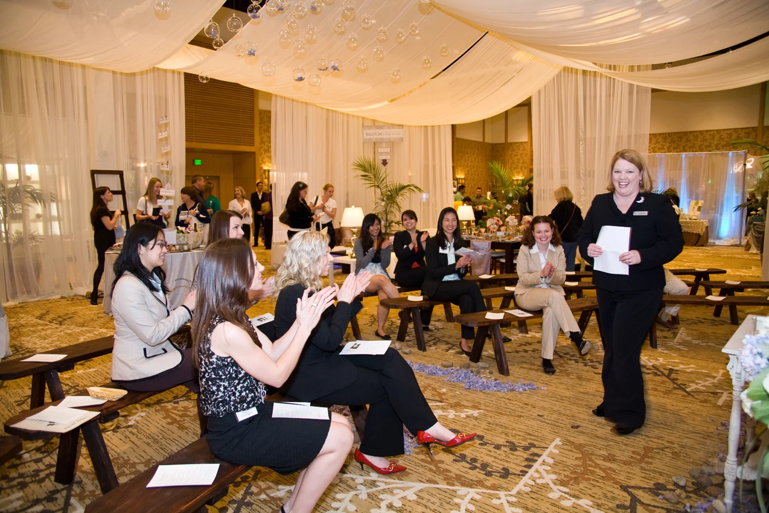 Educational spaces and mini seminars make great showcases at shows and events like this "Green Room' with experts offering 15 minute talks. 