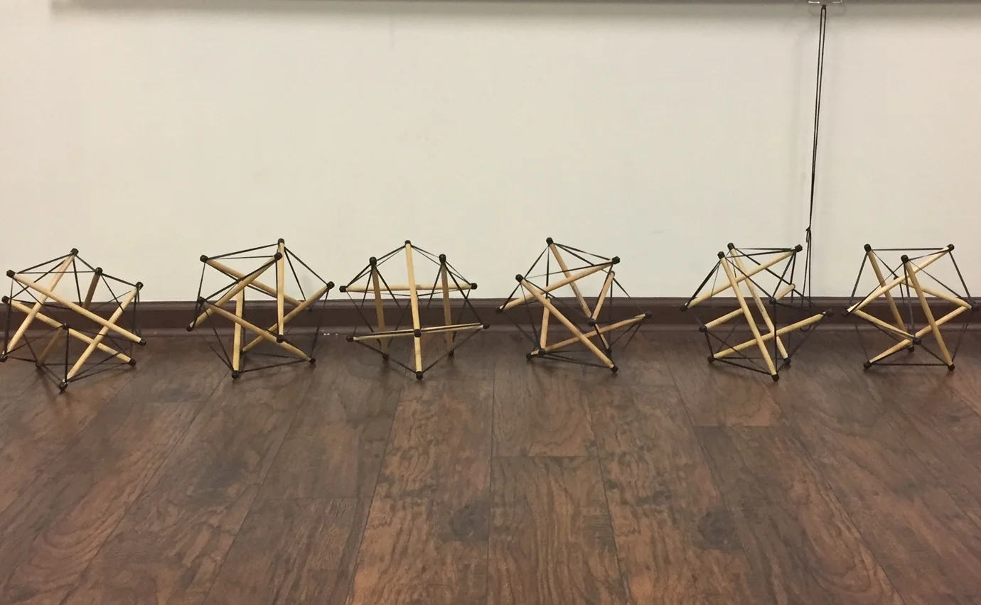 We got to build these tensegrity models which demonstrate how the fascia in our bodies is one interconnected tensional network that adapts its fiber arrangement and density according to local tensional demands. So basically if you apply pressure to one area of the body the rest of the body will reorganize to compensate for that pressure.