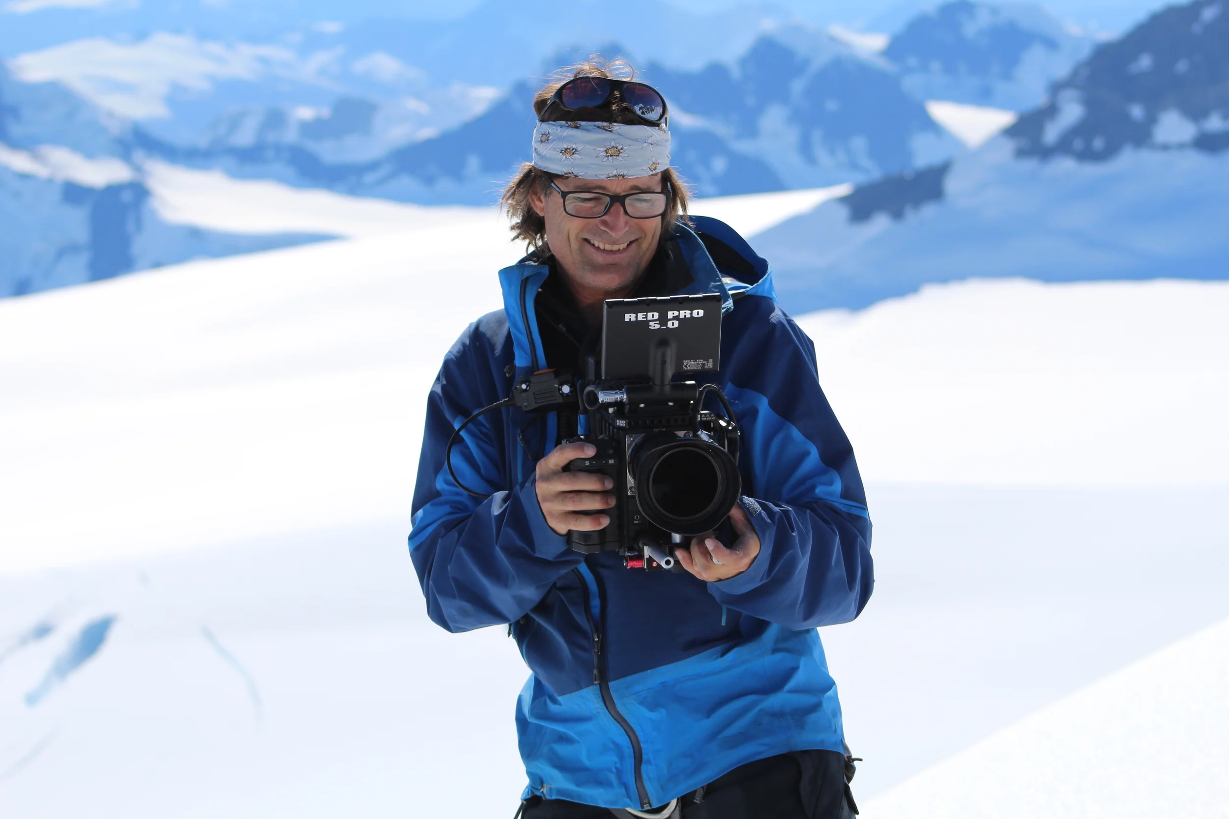 Warren Miller Entertainment cinematographer Tom Day filming H2O Rods & Rotors Chasing Shadows segment August 2015 - Photo by Dean Cummings