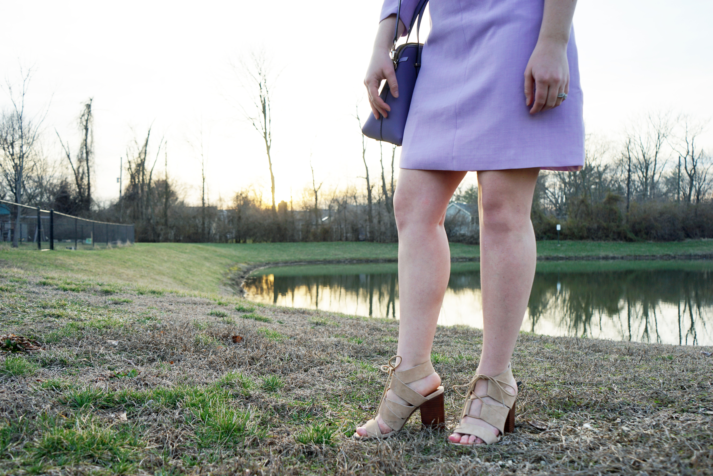 SheIn SheInside purple colorblock dress, Steve Madden Emalena sandals, Kate Spade cedar street purse - Maggie a la Mode