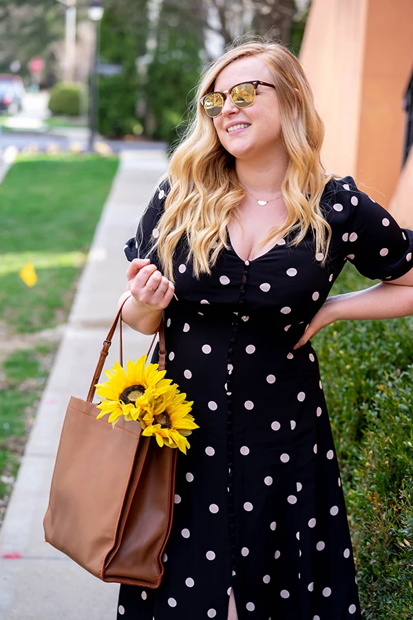 Polka Dot Robe Marcia Sezane Szane Emy Dress Black White Polka Dot Midi