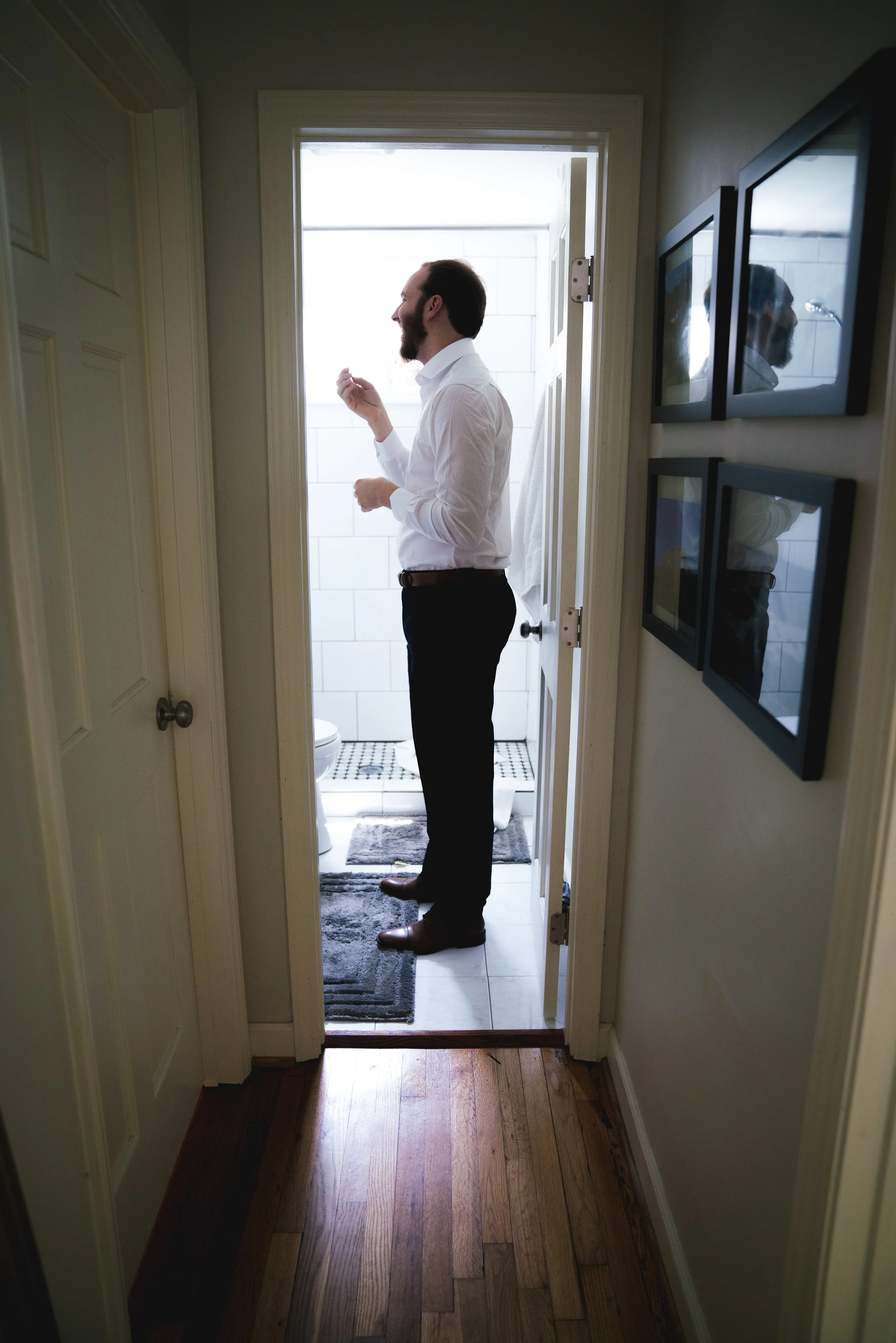 Groom getting ready, Downtown Greenville
