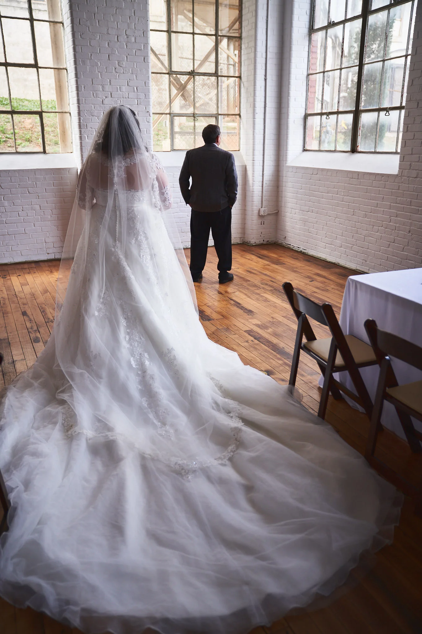 Father seeing his daughters wedding dress | Southern Bleachery in Taylors SC