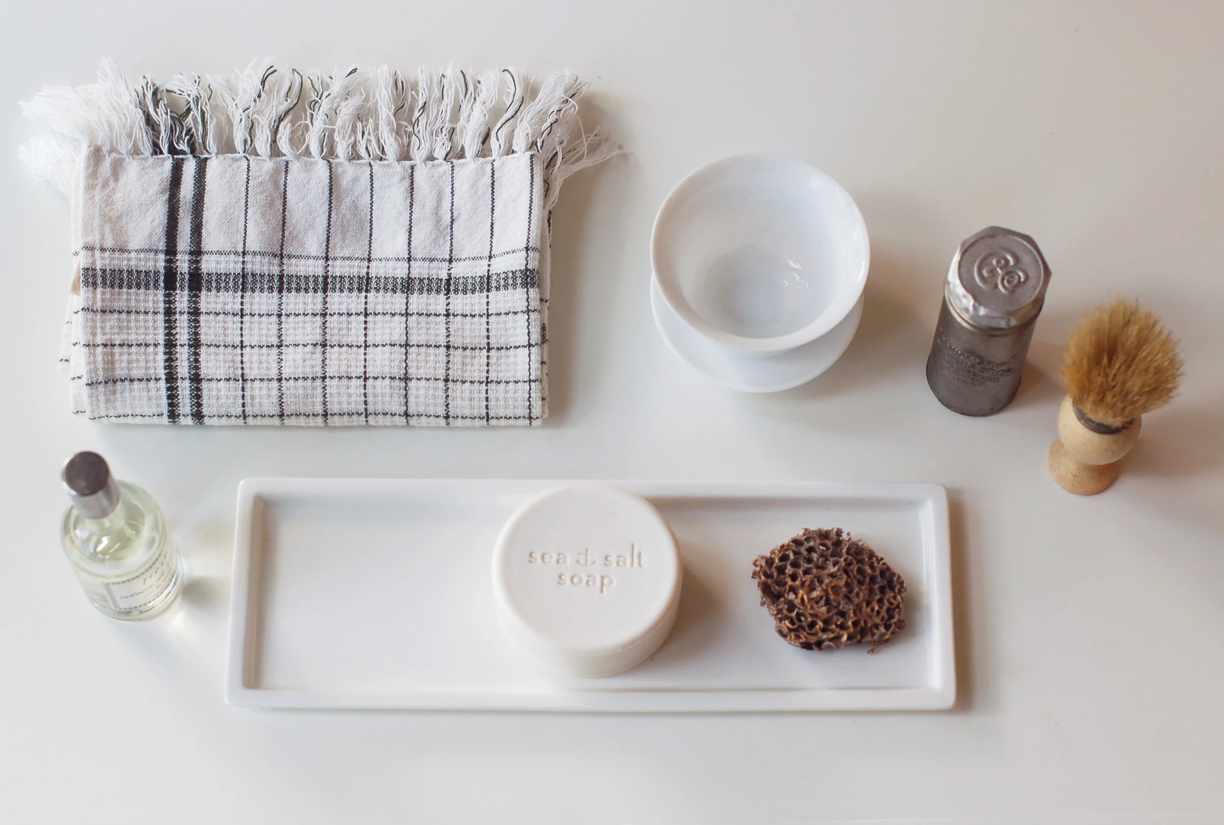 Still-life bath series— concept explores a limited palette of "black and white" in color. Sourcing, styling and photography: Joanna Feldheim