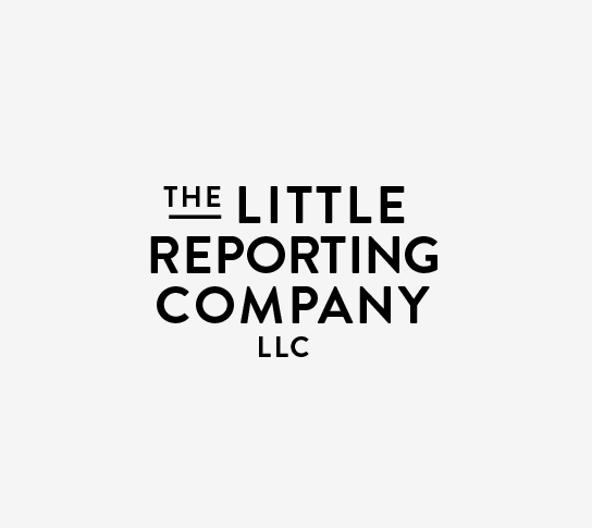 Logo and supportive content and home page for The Little Reporting Company, inspired by old signage from NYC subways.