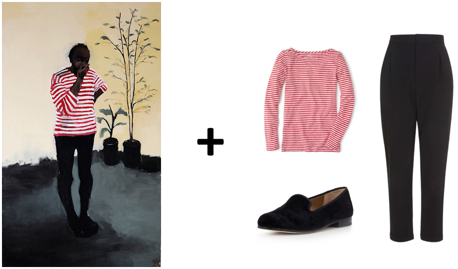 (Art via Gowen Contemporary ; Top: J.Crew , Pants: Topshop , Loafers: Lord & Taylor )