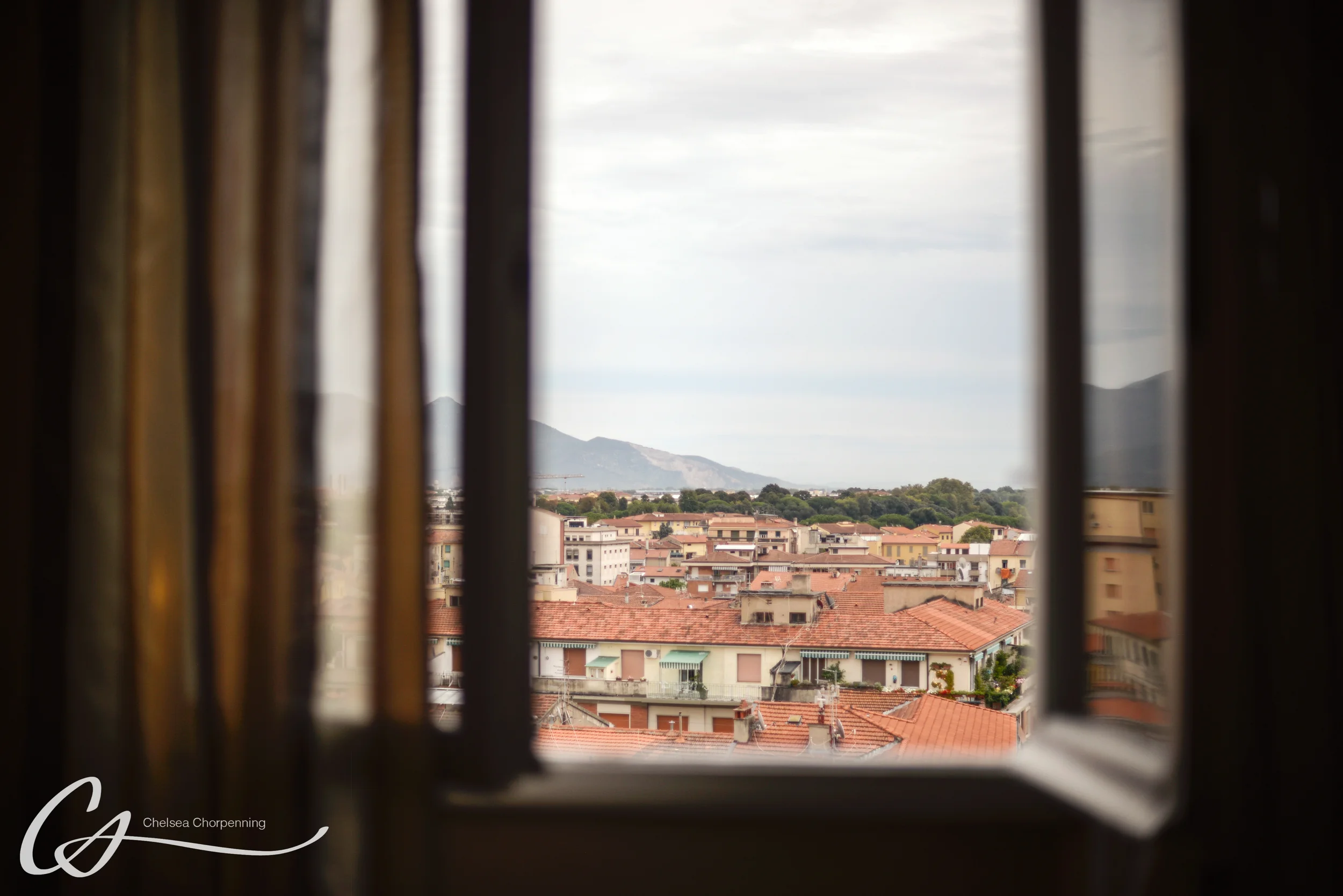 The view from our Airbnb in Pisa, Italy. This was our first night sleep after a 24 hour journey The next day we traveled by train and car to Montepulciano. 