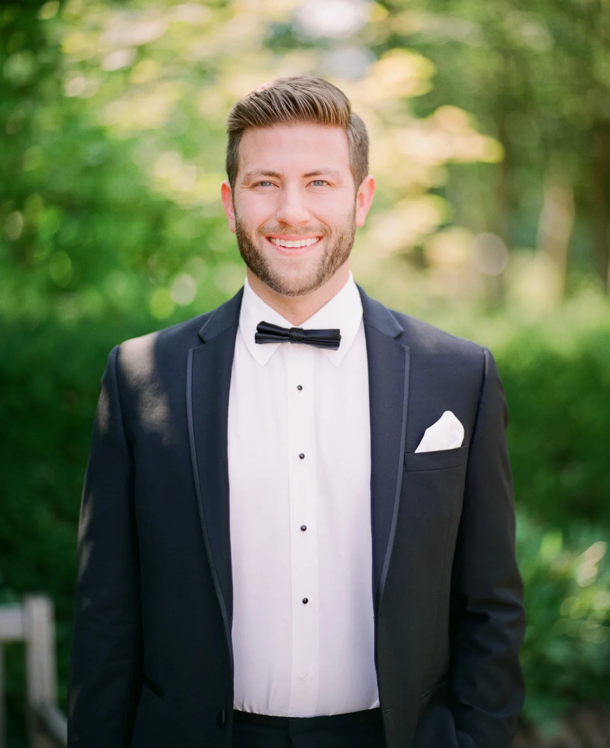 Image of groom at Yew Dell Botanical Gardens Wedding, taken with Schneider Cinelux Ultra MC 120mm f/2 using a Pentax 67 film camera