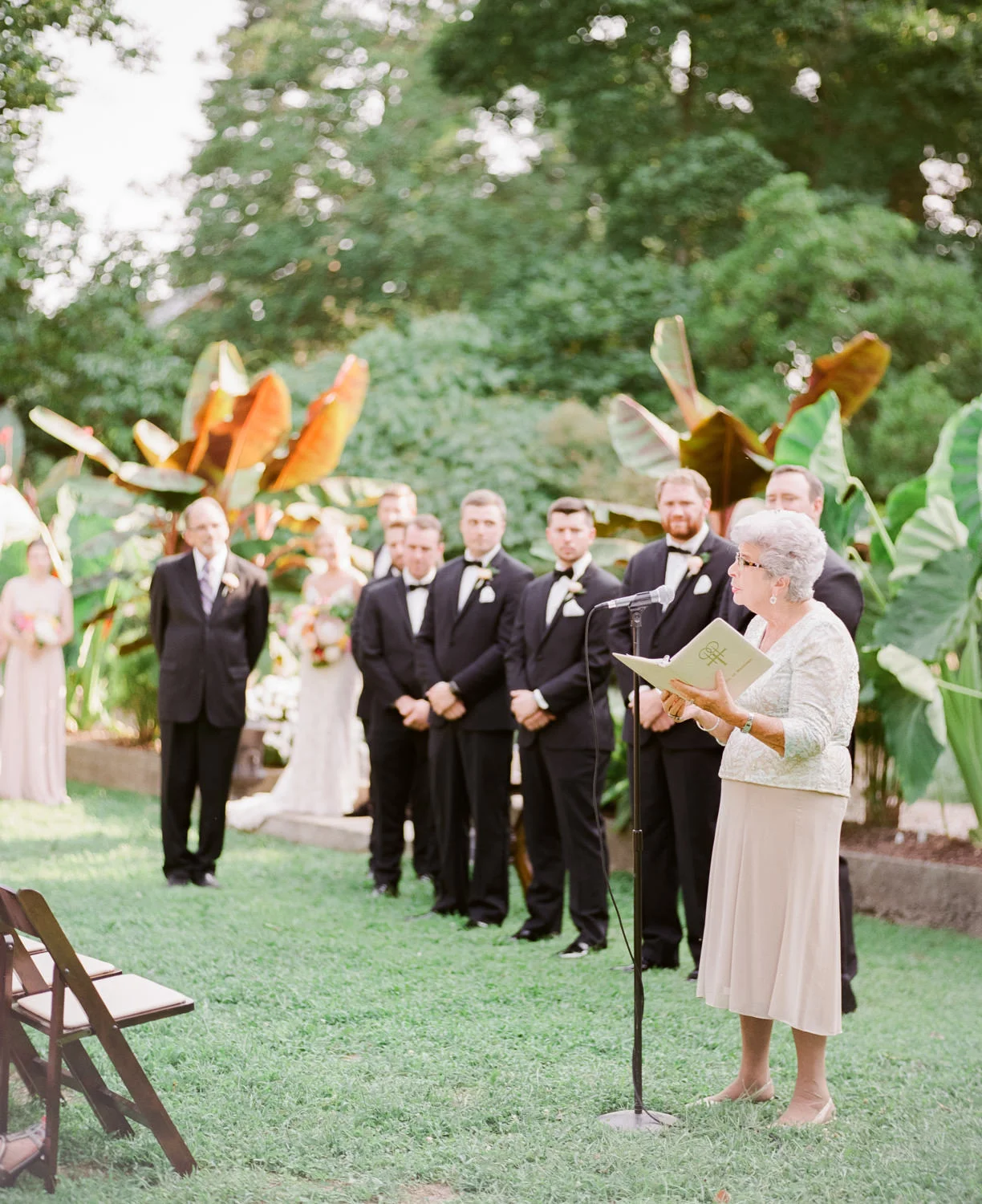 Yew Dell Wedding Photo of Grandmother as she reads during the ceremony