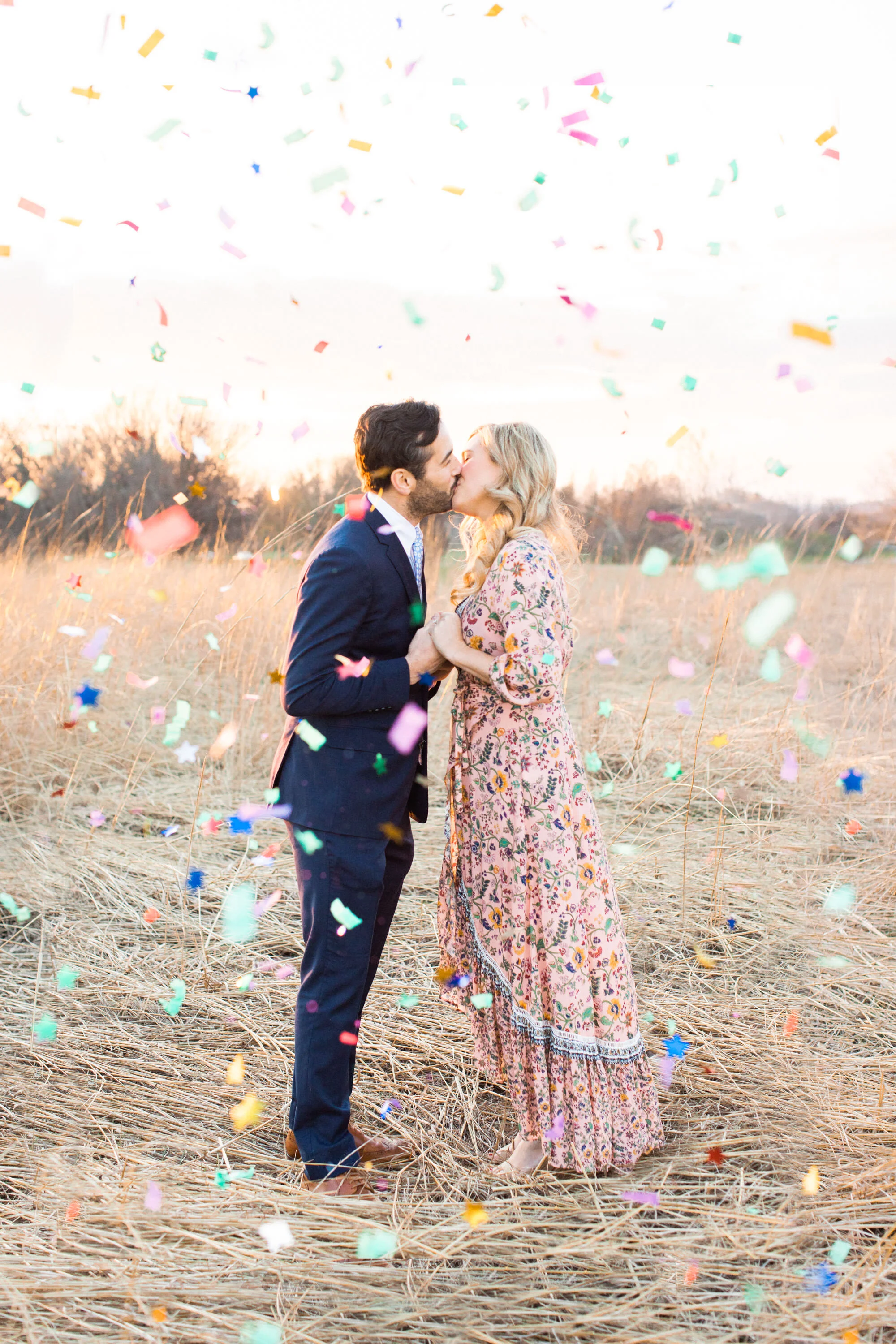 Bernheim Forest Engagement Session Couple with Confetti in the Air