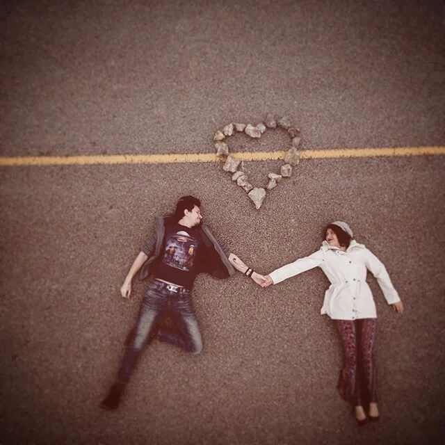 Me and my girl @deathstardarling goofing around on a closed road. #dronephotography #mavicpro #abandonedplaces #heartshaped