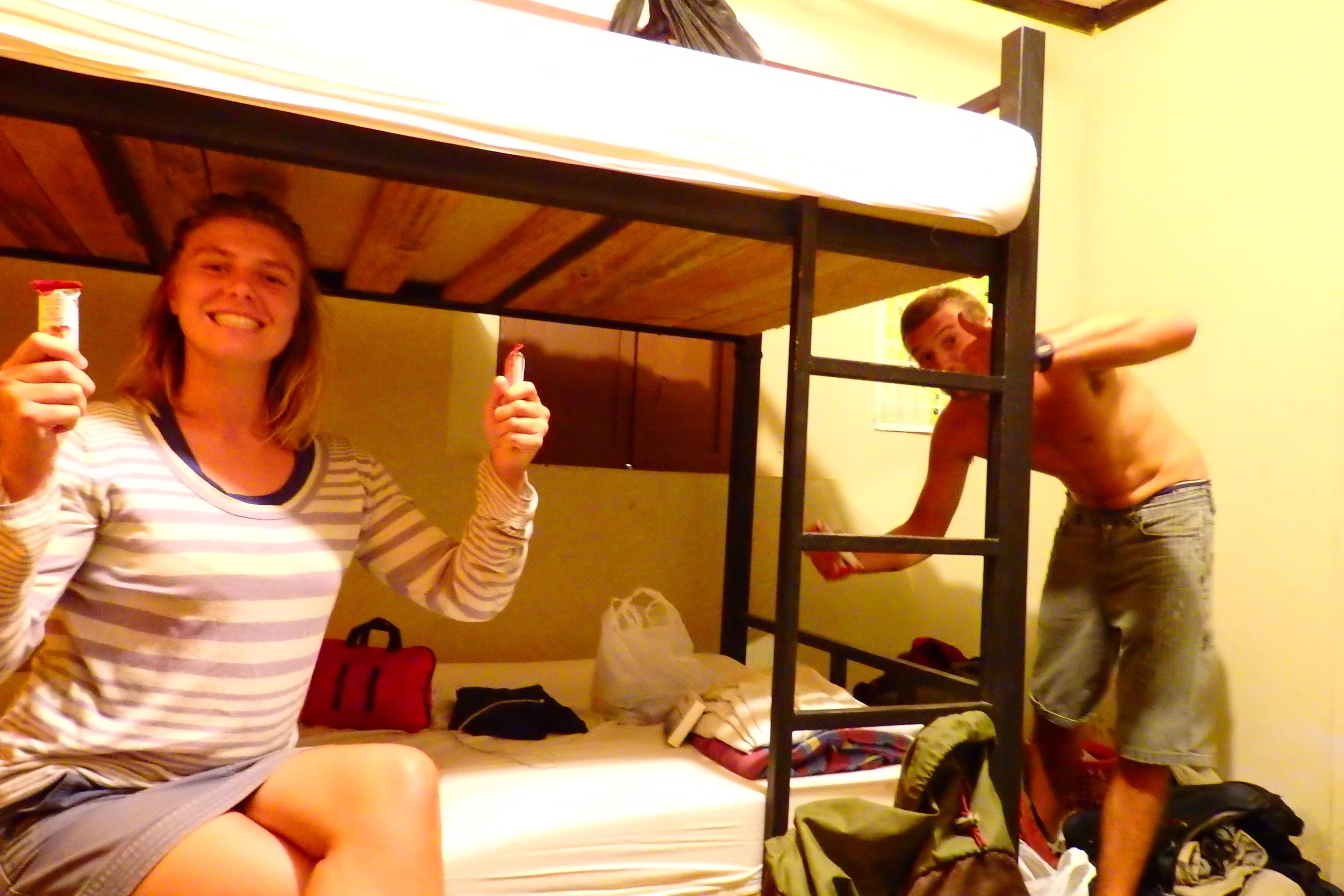  Tommy and Ems packing for our hike. OX Hostel, Antigua 