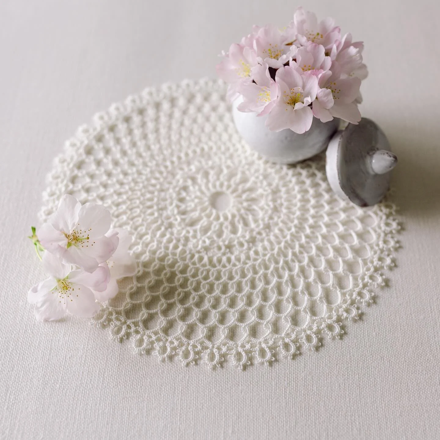 It&rsquo;s cherry blossom season! This is Cherry Blossom Doily 2 from my first book, Lovely Tatting: Doilies for Spring and Summer. 🌸