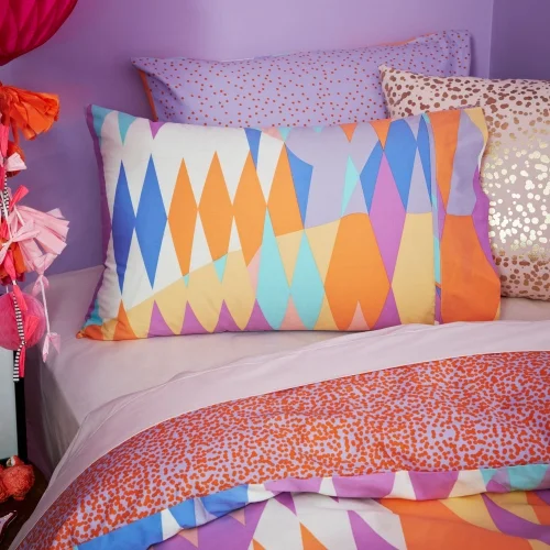 Croc - from $99.95 - The kids Croc design features a visually spectacular display of vivid, colours and shapes that will bring fun and excitement into any bedroom. Created from 250 thread count ultrafine cotton percale this super soft quilt cover set offers a contrasting reverse of scattered polka dots across a cool lilac base.