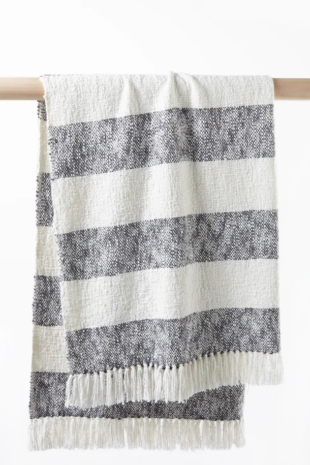 Stripe slub throw in charcoal milk, $69.95