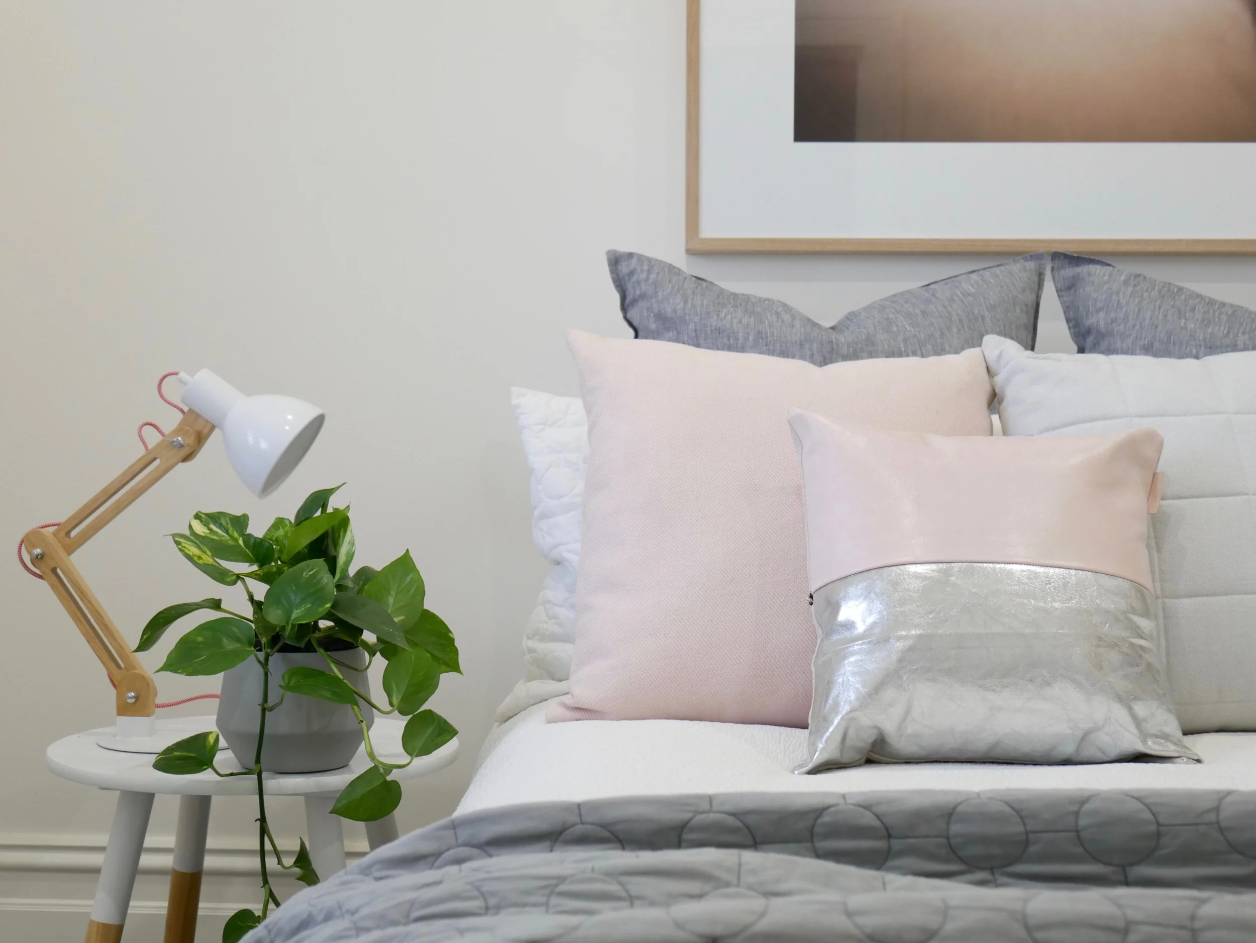 Two-tone Leather Cushion - Blush and Silver