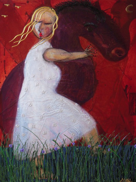  “Girl with Horse” &nbsp;36 x 48 Acrylic on Canvas &nbsp;  SOLD  