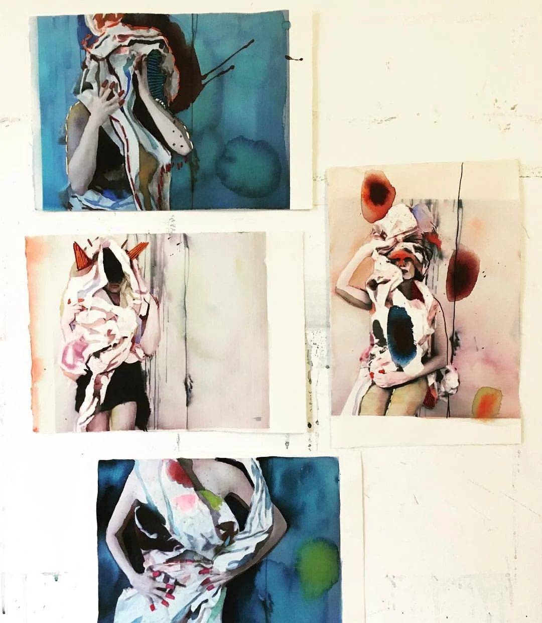 works in progress, hand-painted & embroidered digital photographs