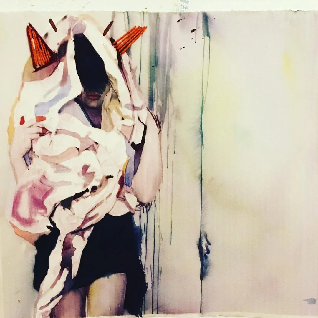 works in progress, hand-painted & embroidered digital photographs