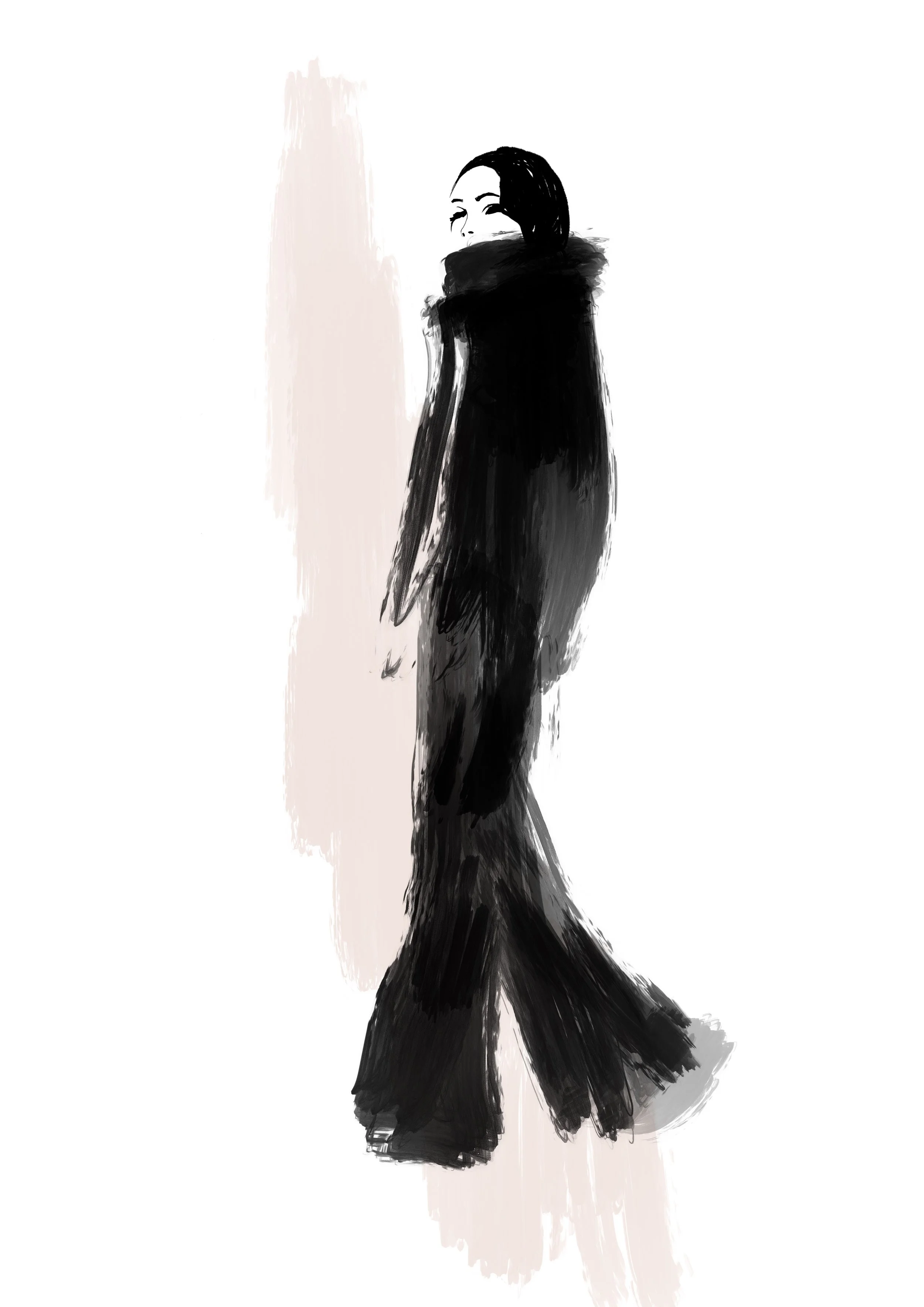 black suit over beige