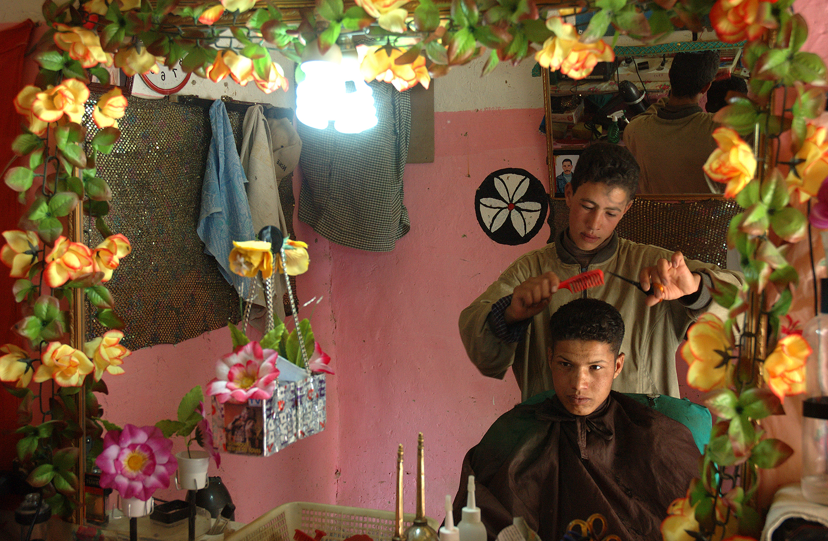 At the barber shop.