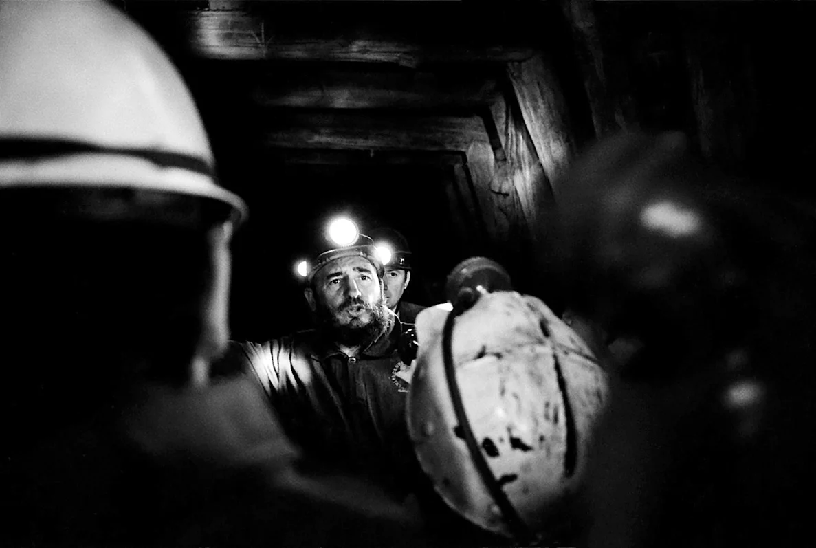 Fidel Castro in a coal mine near Concepción, Chile, 1971