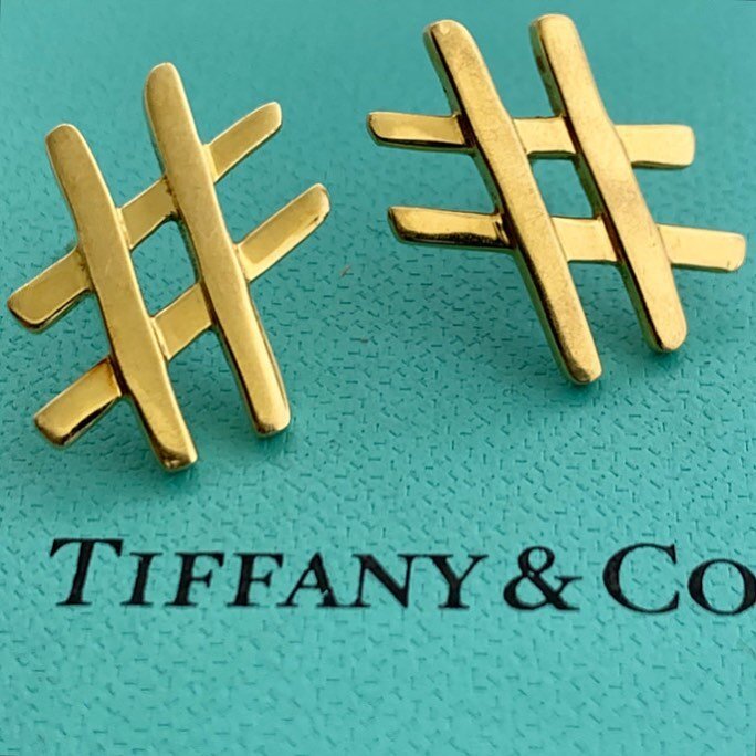 Estate Tiffany &amp; Co. 18k Yellow Gold Hashtag Stud Earrings 

DM to inquire

815-15980