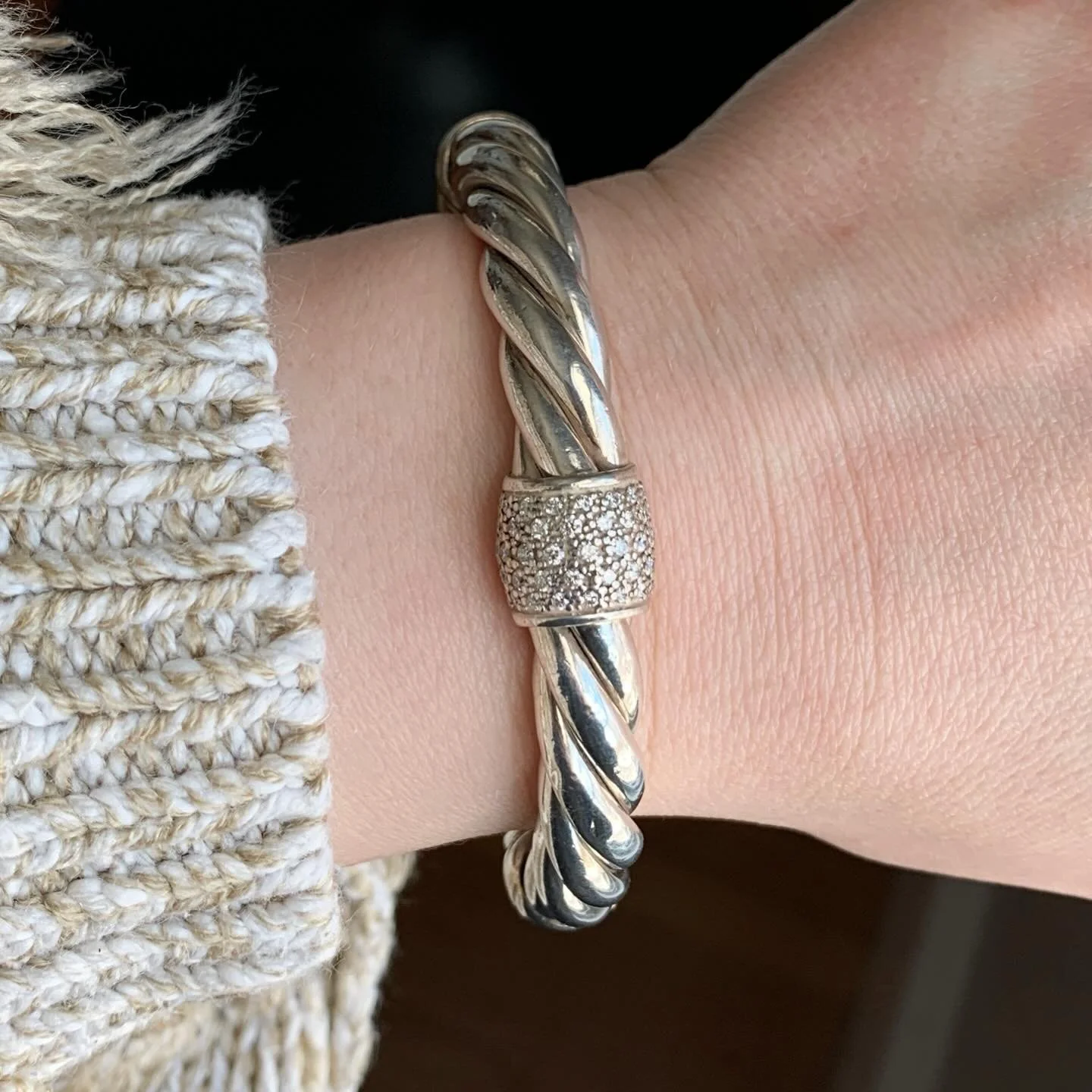 Estate David Yurman Sterling Silver Diamond Metro Hinged Bracelet (Approx 8.5mm Wide) 

7&rdquo; fit 

DM to inquire 

805-03447