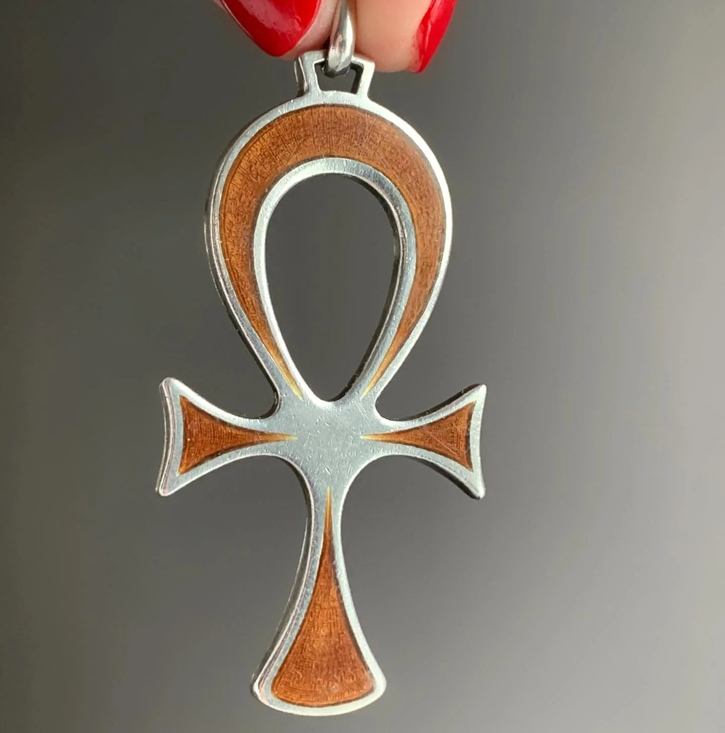 Estate Sterling Silver &amp; Enamel Ankh Charm by Gucci 

3&rdquo; total length 

DM to inquire 

830-07351