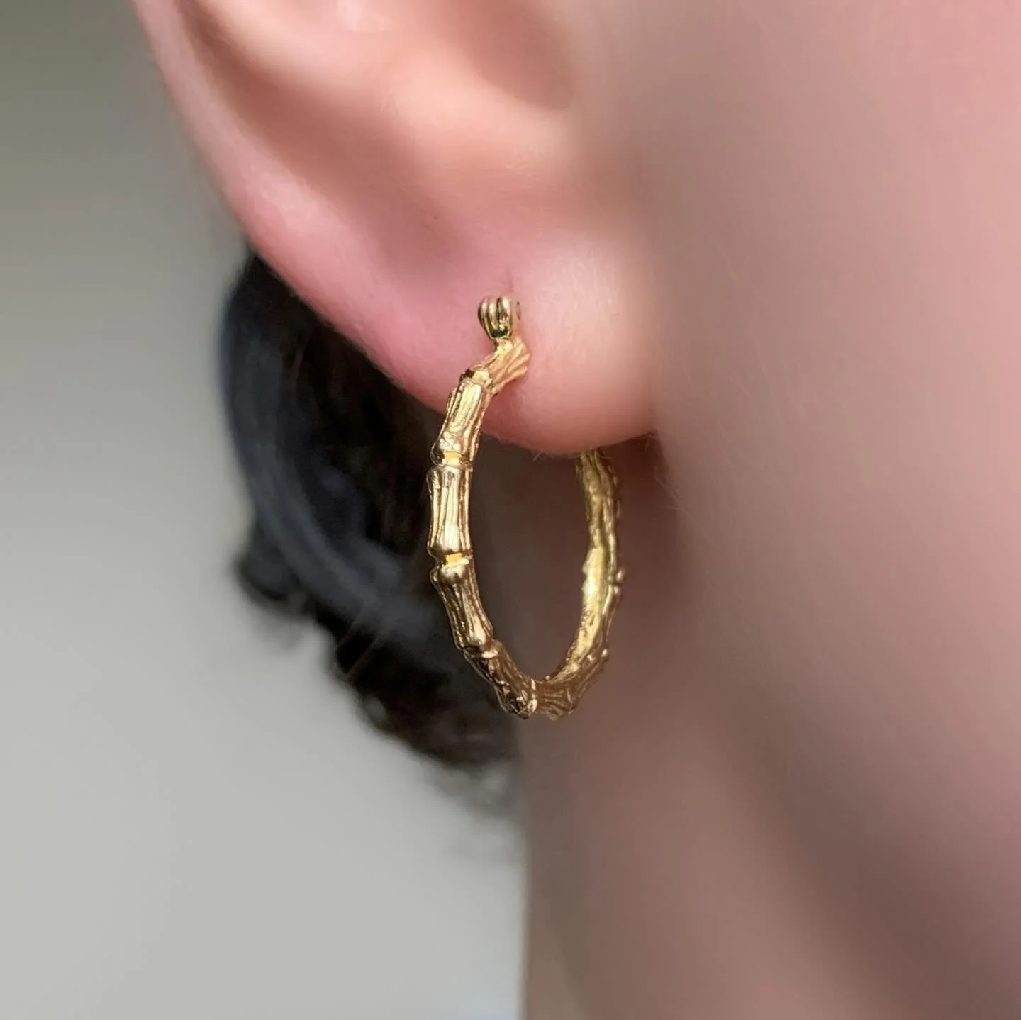 Estate 14k Yellow Gold Bamboo Hoop Earrings, 3/4&rdquo; 

DM to inquire 

805-03543