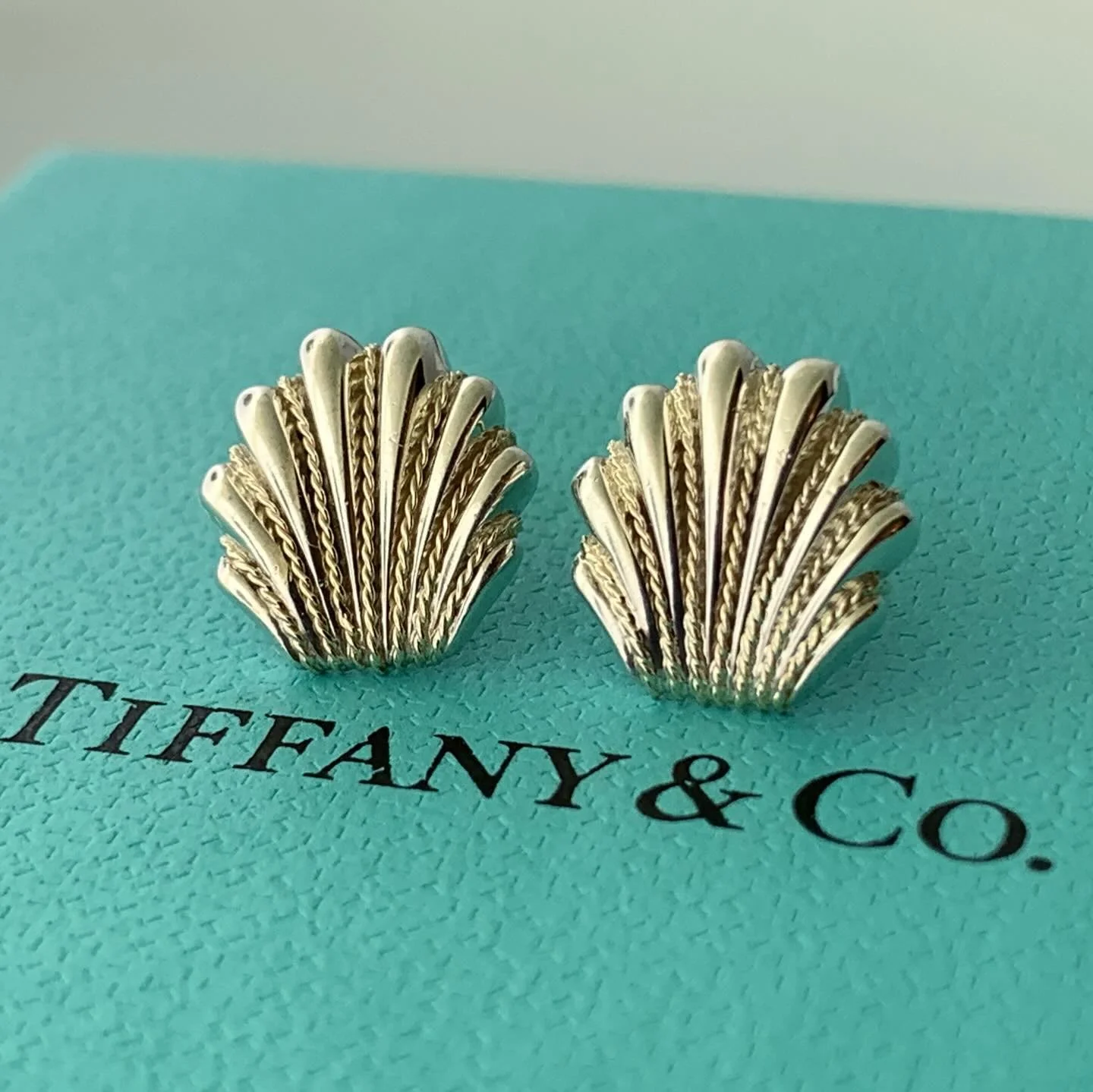 Estate Tiffany &amp; Co. Sterling Silver &amp; 14k Yellow Gold Shell Stud Earrings 

DM to inquire 

830-07294
