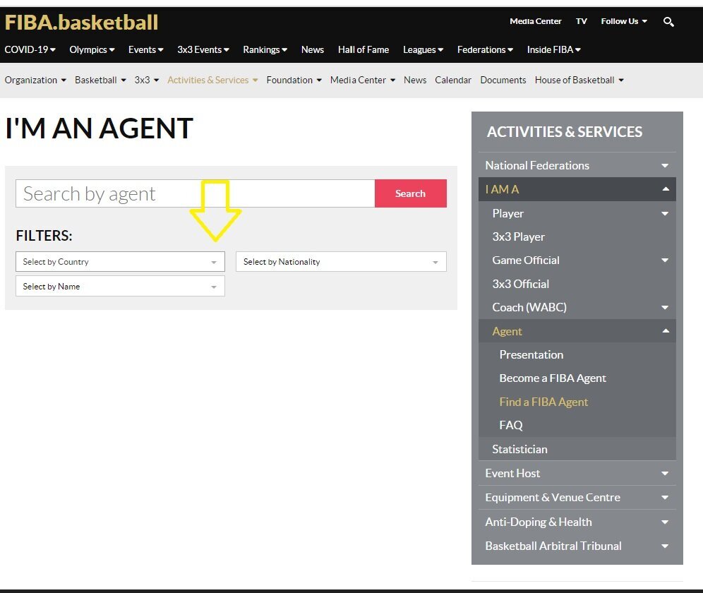 Basketball agents can be found on the FIBA website.