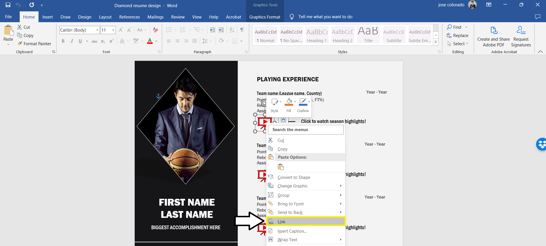 Basketball resumes should be an interactive experience for coaches with highlight videos available.