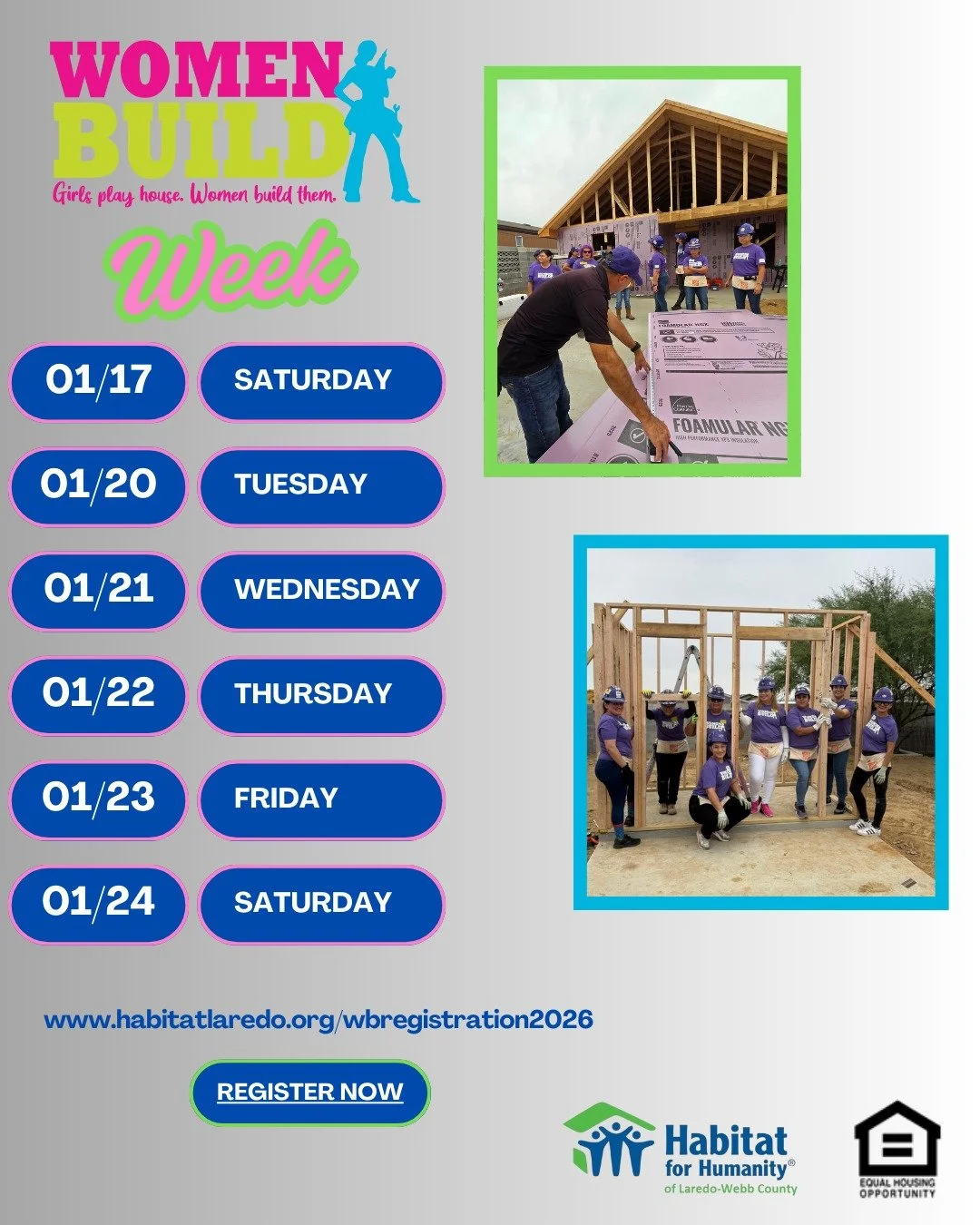 Ready to build change? 🛠️
Women Build continues from January 17 to 24, and we want YOU on site.
🔗 Register now &mdash; link in bio