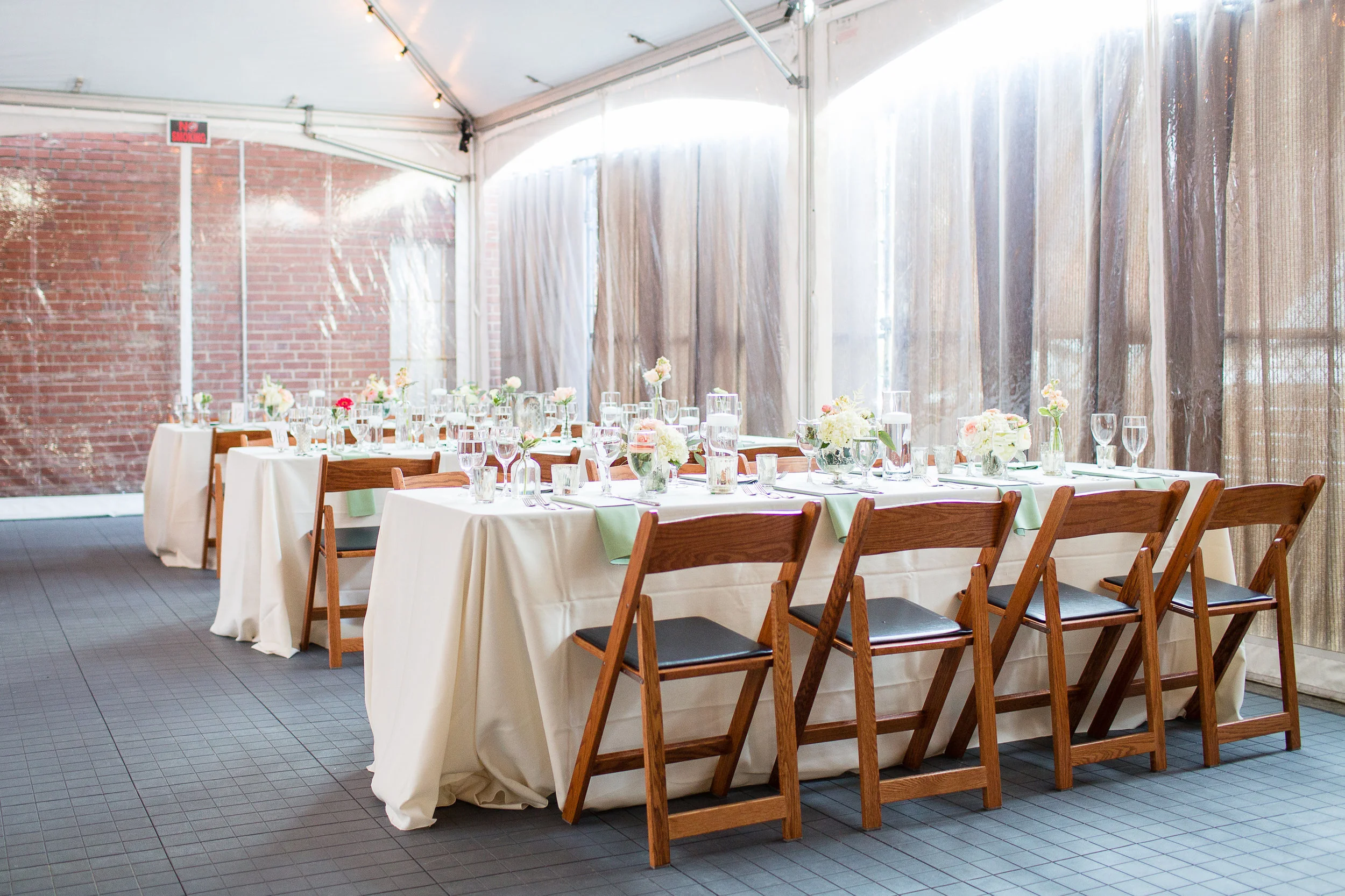30' x 30' tent is from American Party Rentals, and fits our patio perfectly!
