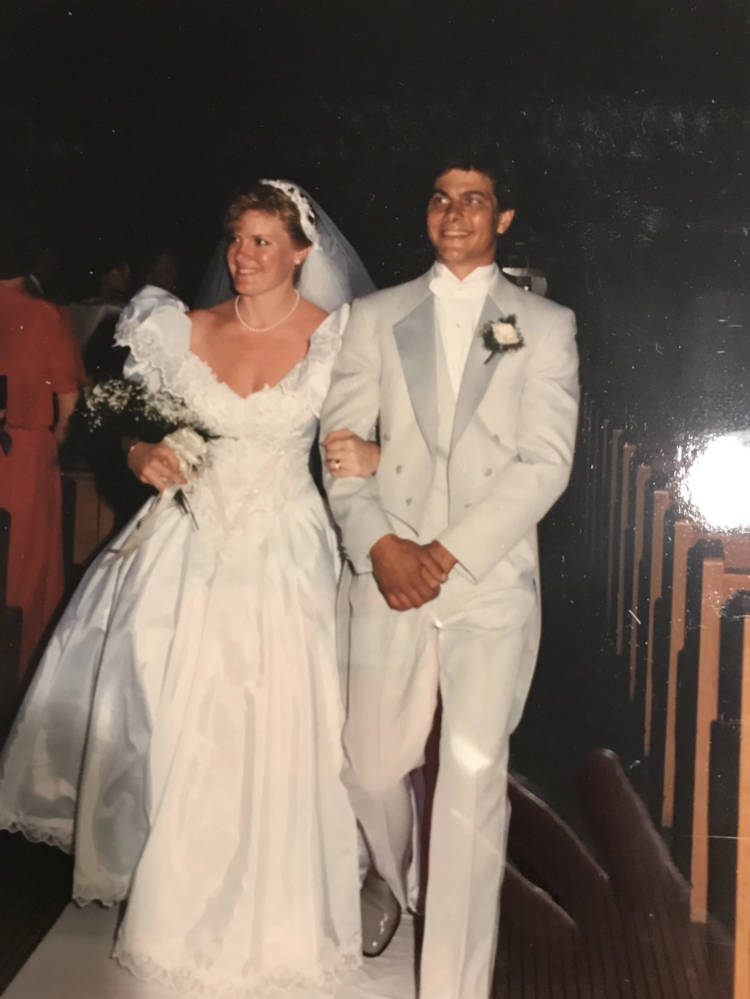 wearing my mom's wedding dress