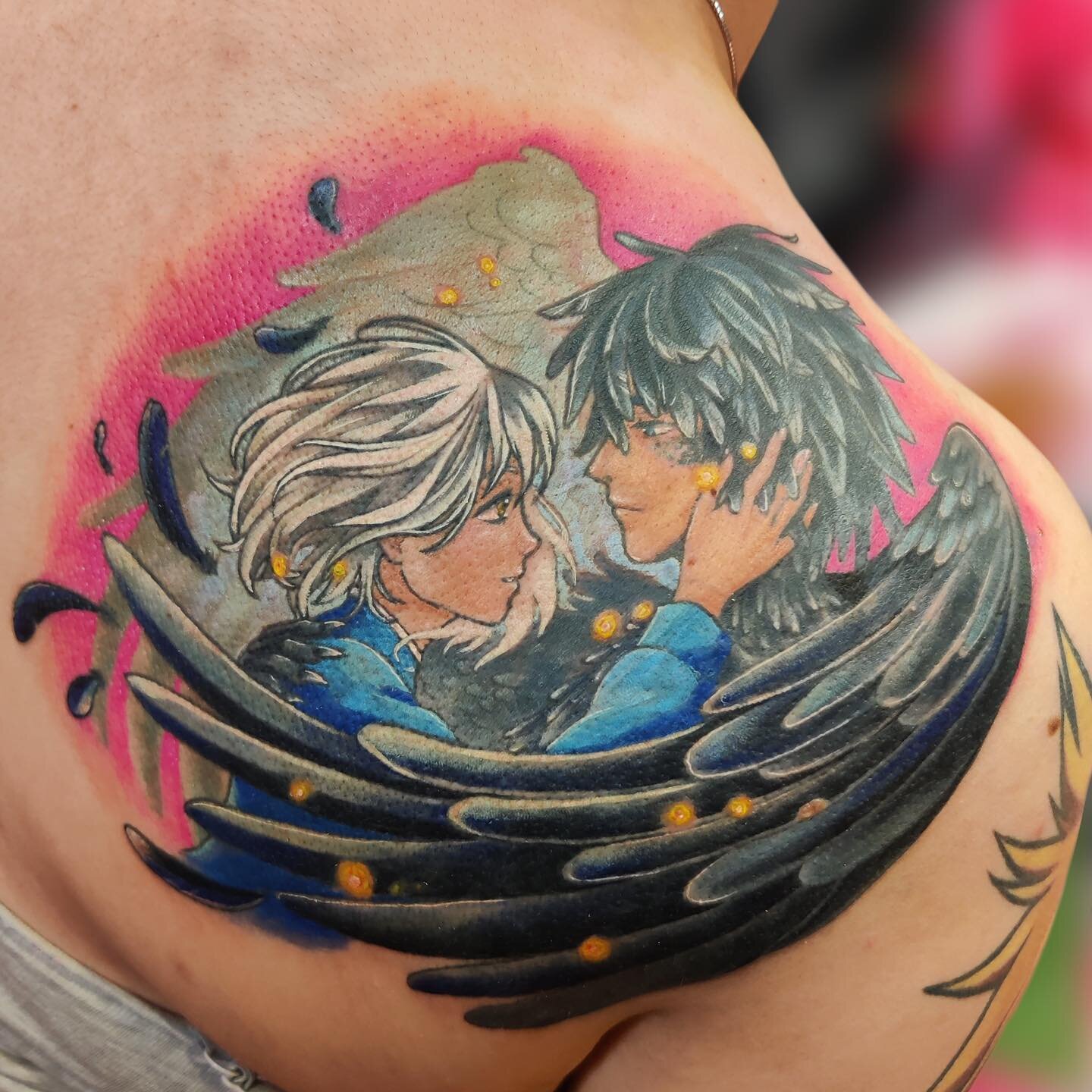 🪶 H O W L &bull; S O P H I E 🪶 
&gt;&gt;&gt;Swipe for before&gt;&gt;&gt;

So excited I got to do this howls moving castle piece on @alanisjade24 
This is mostly healed with a the background, hair, and touch up on the wings. I posted a reel along wi