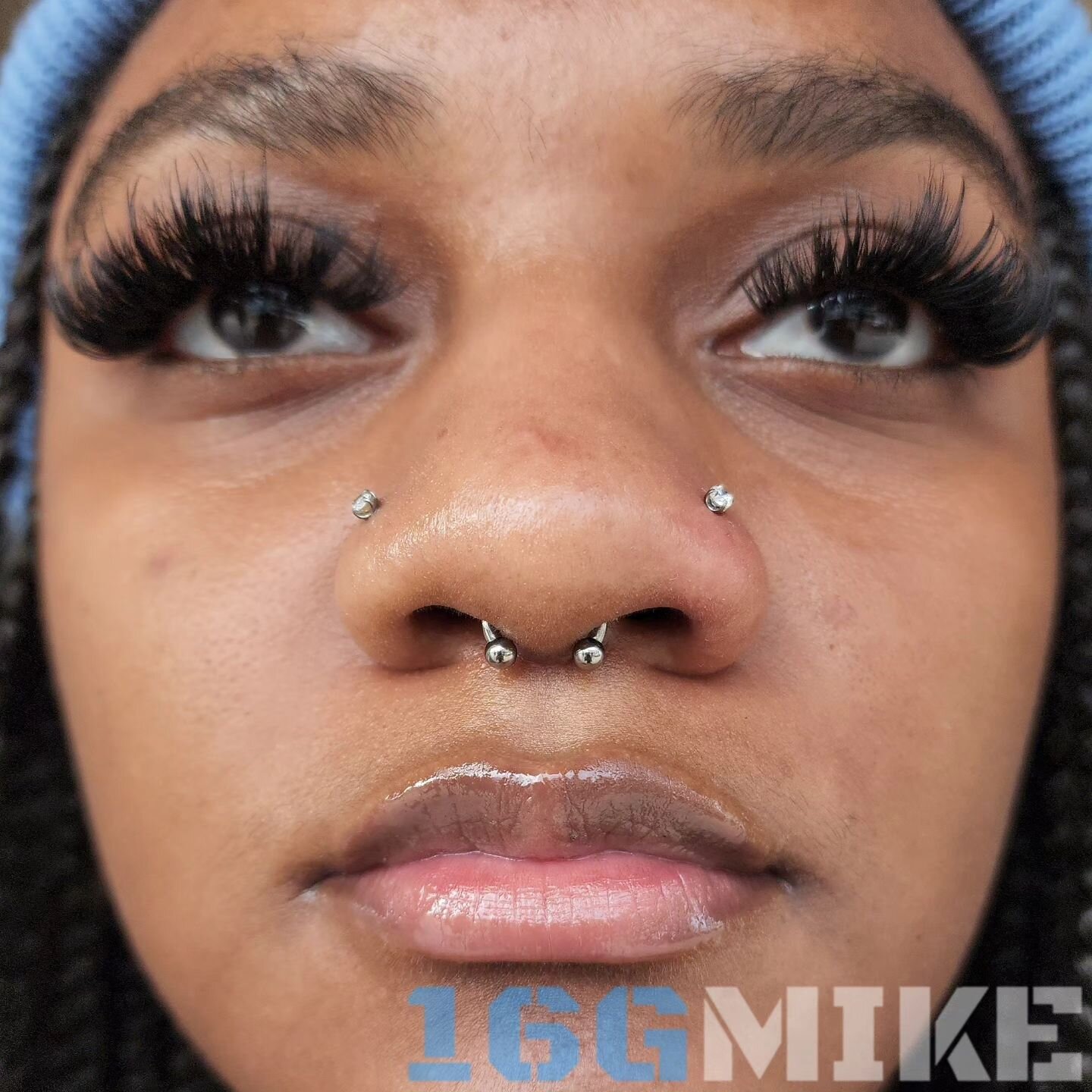 Did her septum a few weeks ago (healing up nicely) and pierced her left nostril today to match up the otherside.