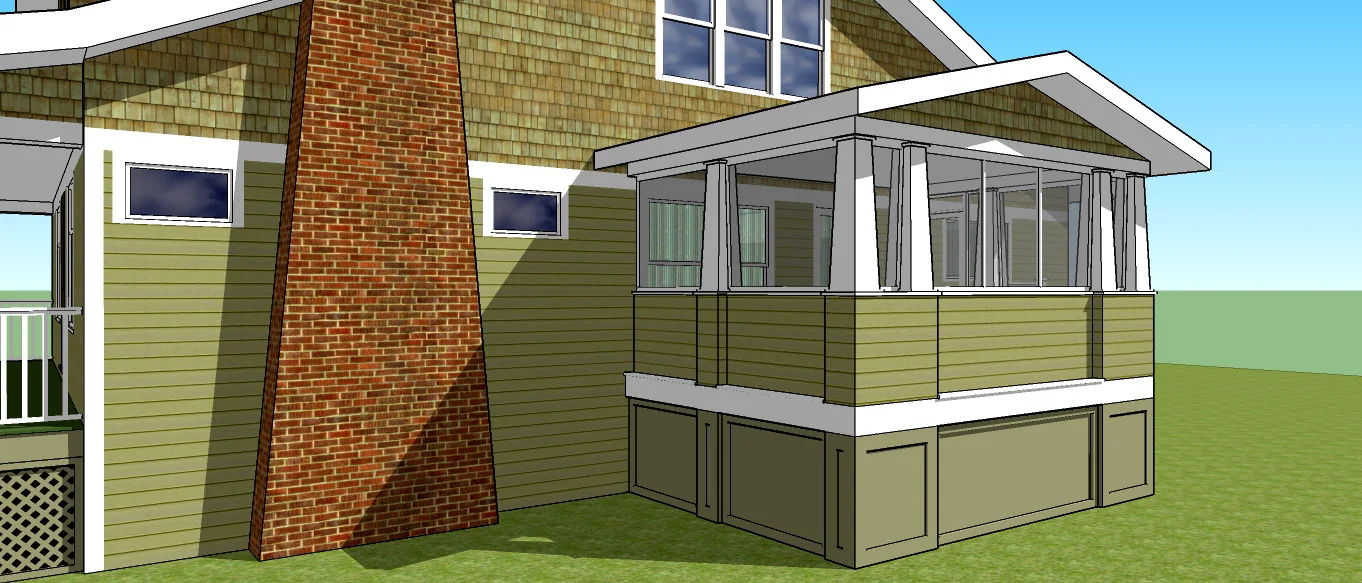 Step Two: A rendering of the proposed addition (or porch) to scale as it would relate to the exisiting structure.