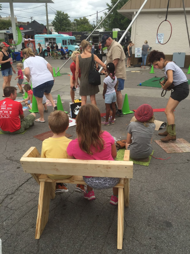 2016 TURBO Tomato Fest Installation - Tactical urbanism furniture built on site pictured